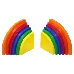 1980 Hand Painted Ceramic Rainbow Bookends by Fitz and Floyd Used 1980 Hand Painted Ceramic Rainbow Bookends by Fitz and Floyd