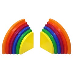 Retro 1980 Hand Painted Ceramic Rainbow Bookends by Fitz and Floyd