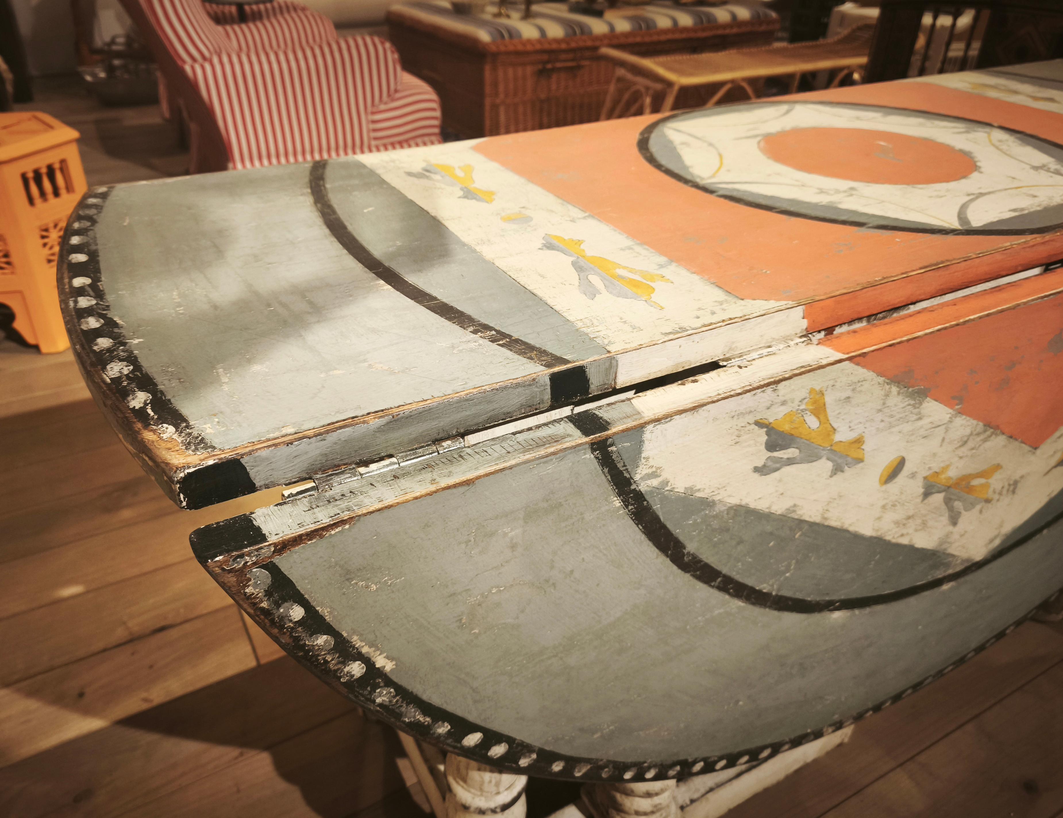 1980 Hand-Painted Round Table with Feometric Motif For Sale 8