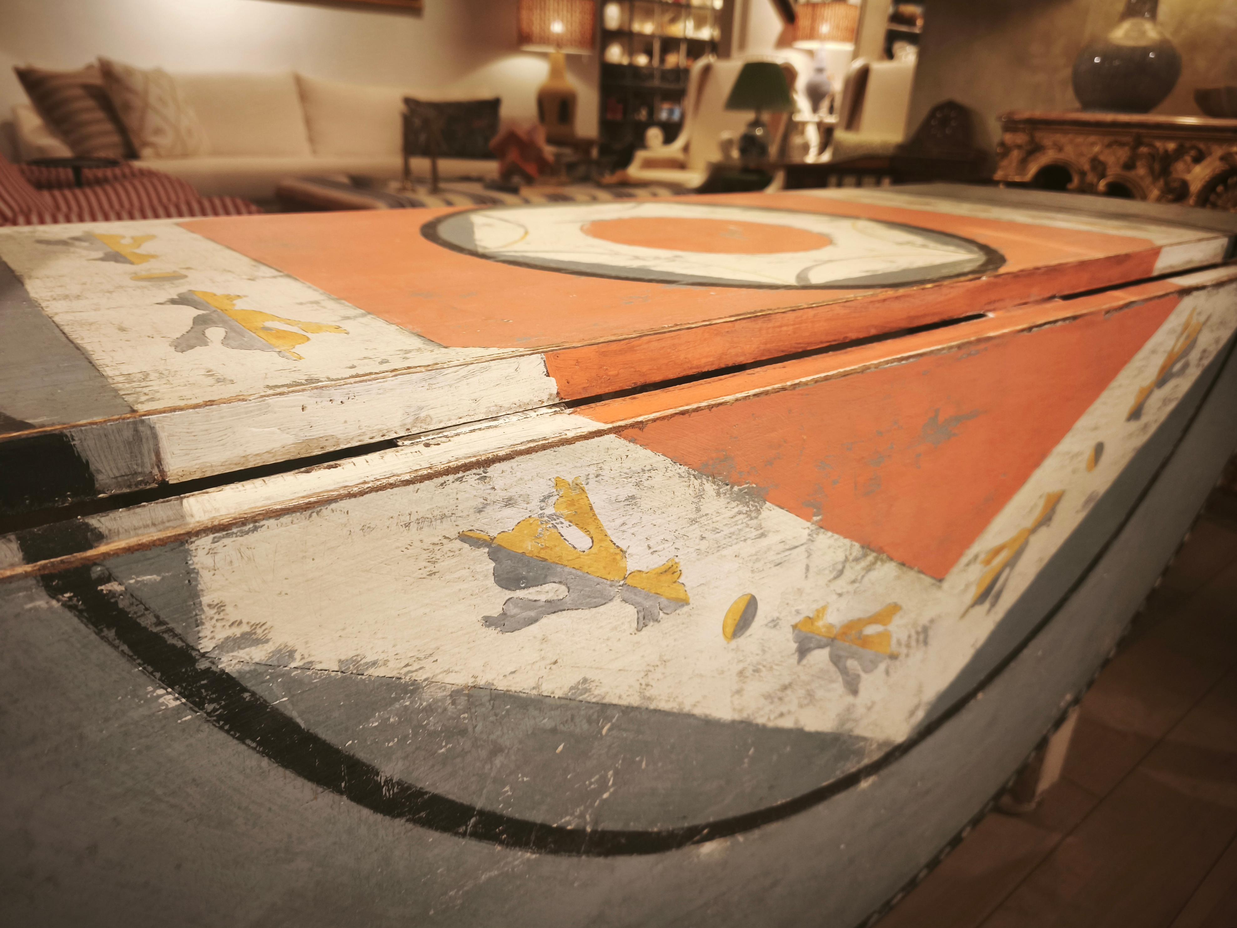 1980 Hand-Painted Round Table with Feometric Motif For Sale 9