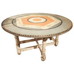 1980 Hand-Painted Round Table with Feometric Motif