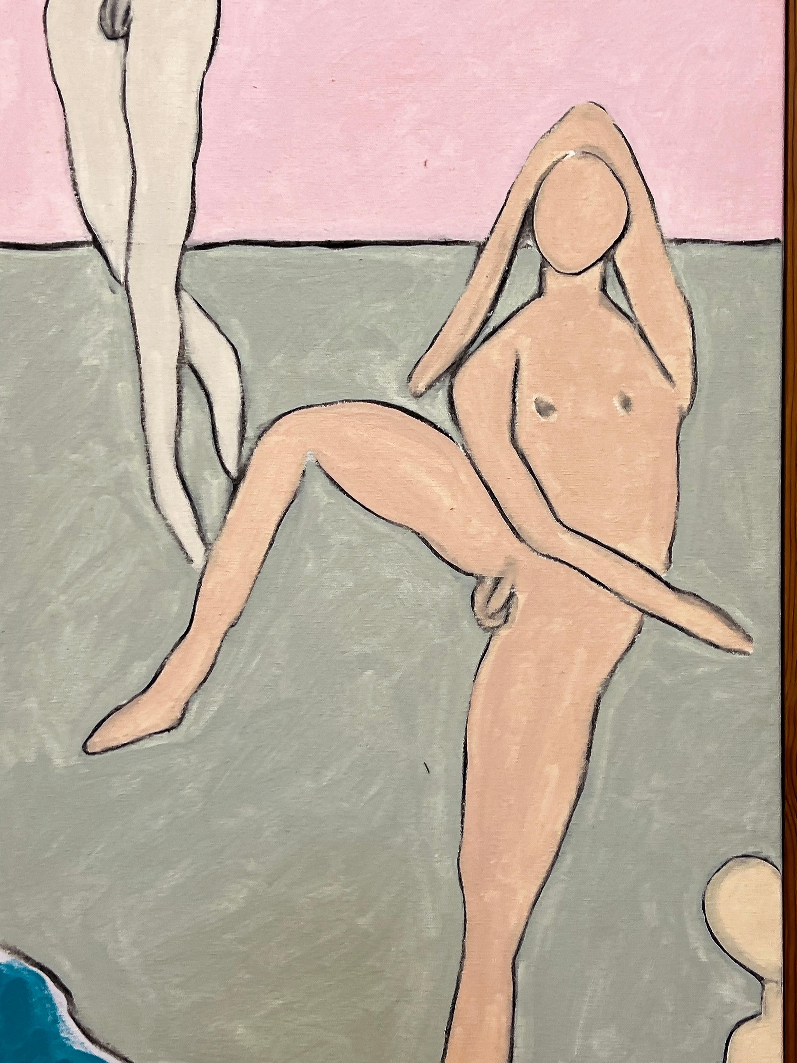 Modern 1980 Harley Francis Abstract Nudes Painting, Signed and Dated   For Sale