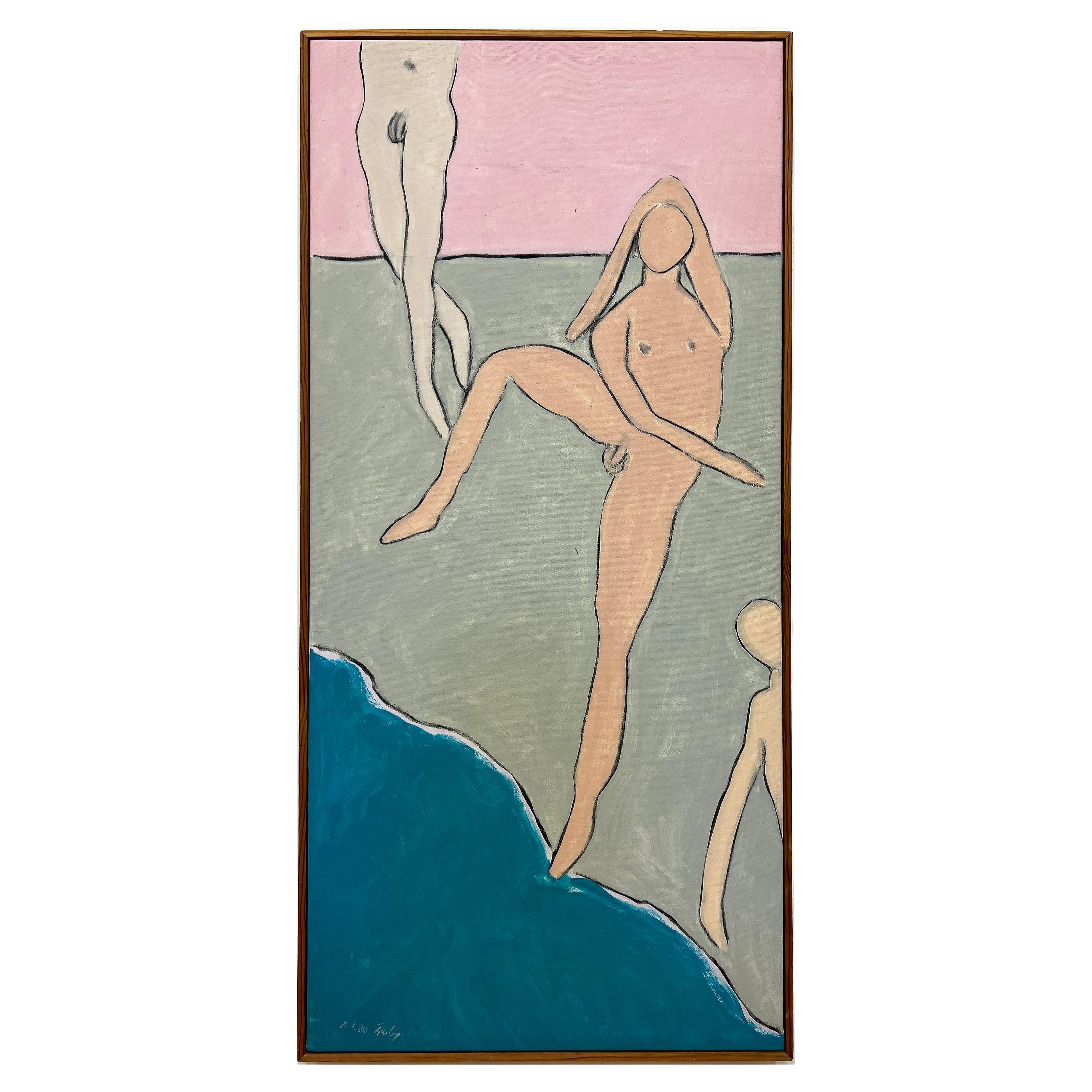 1980 Harley Francis Pintura de desnudos abstractos, firmada y fechada en venta