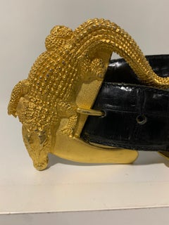 1980 Hartnell Black Embossed Belt W / Gold Alligator Buckle Size XL