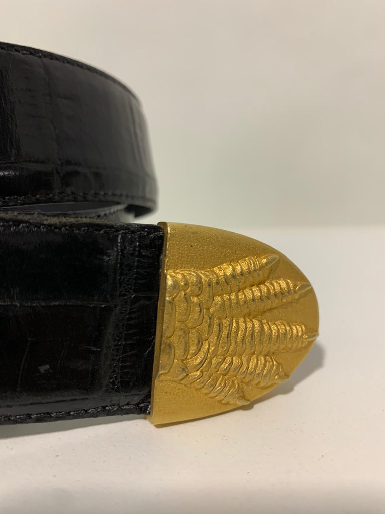 1980 Hartnell Black Embossed Belt W / Gold Alligator Buckle  display picture 2