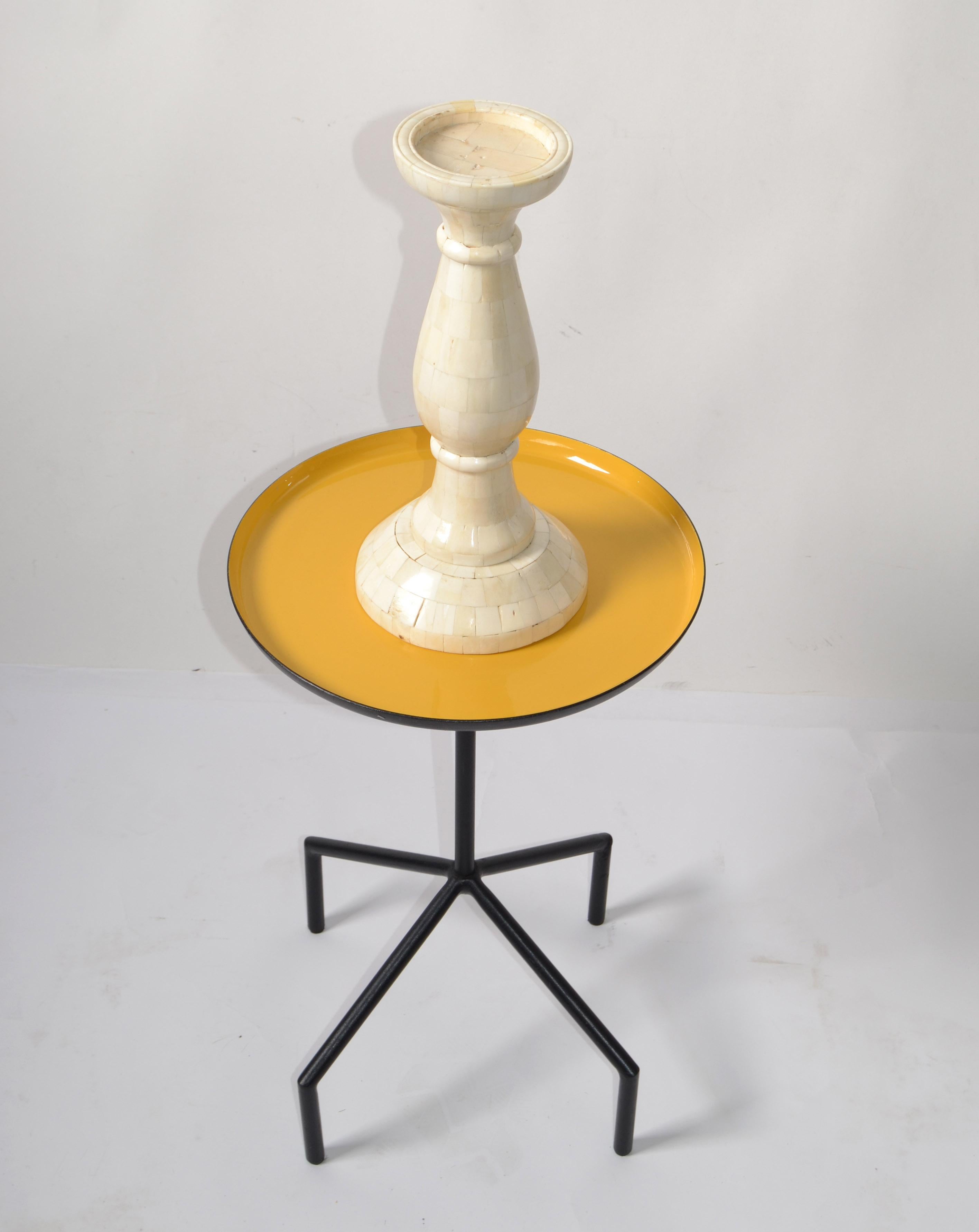 1980 Herman Miller Style Yellow Enamel Tray Side Table Black Iron Gazelle Base For Sale 1