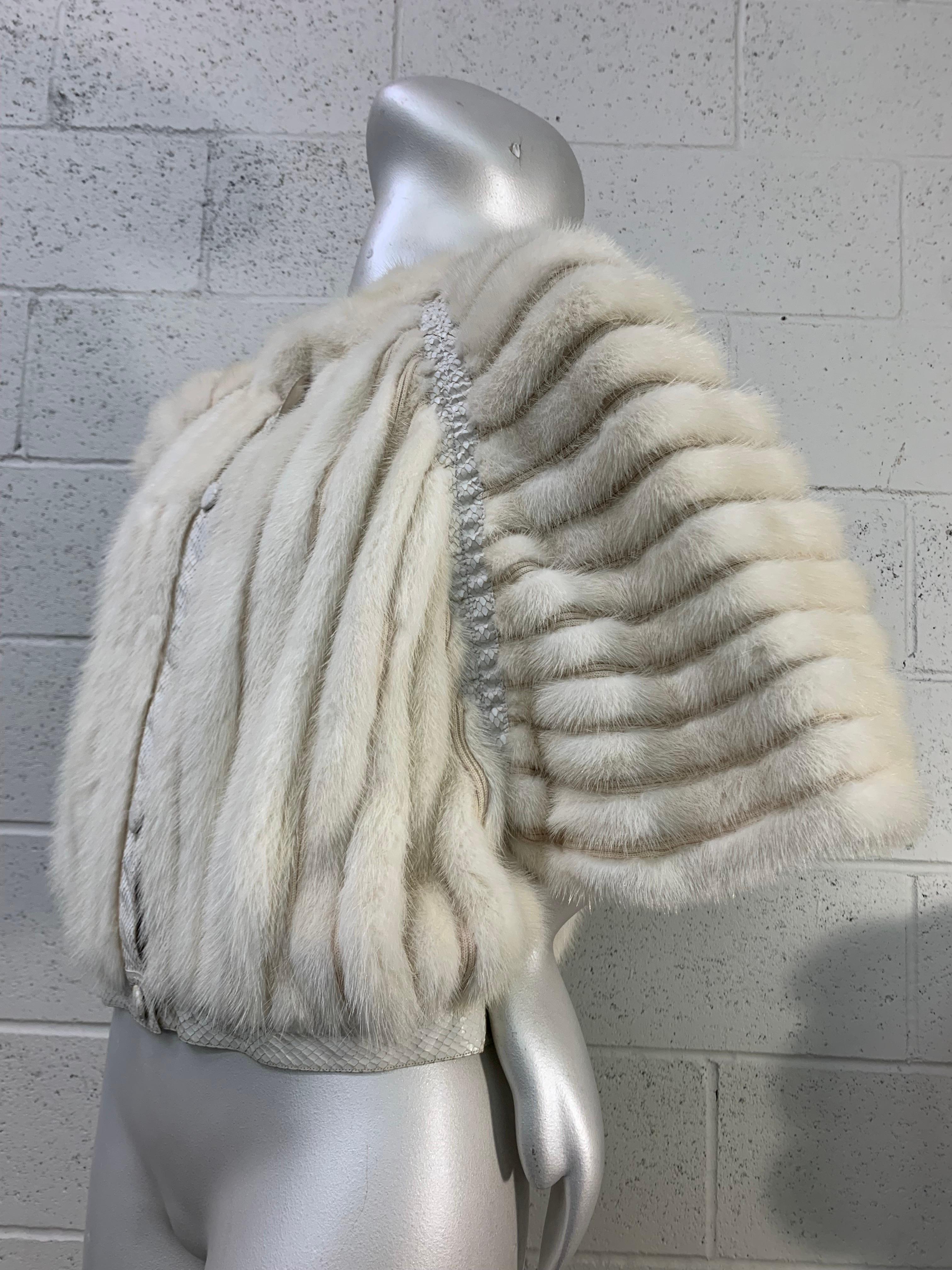 1980 Hettabretz Cropped Jacket Of White Mink Wool Knit & Snakeskin Trim  2