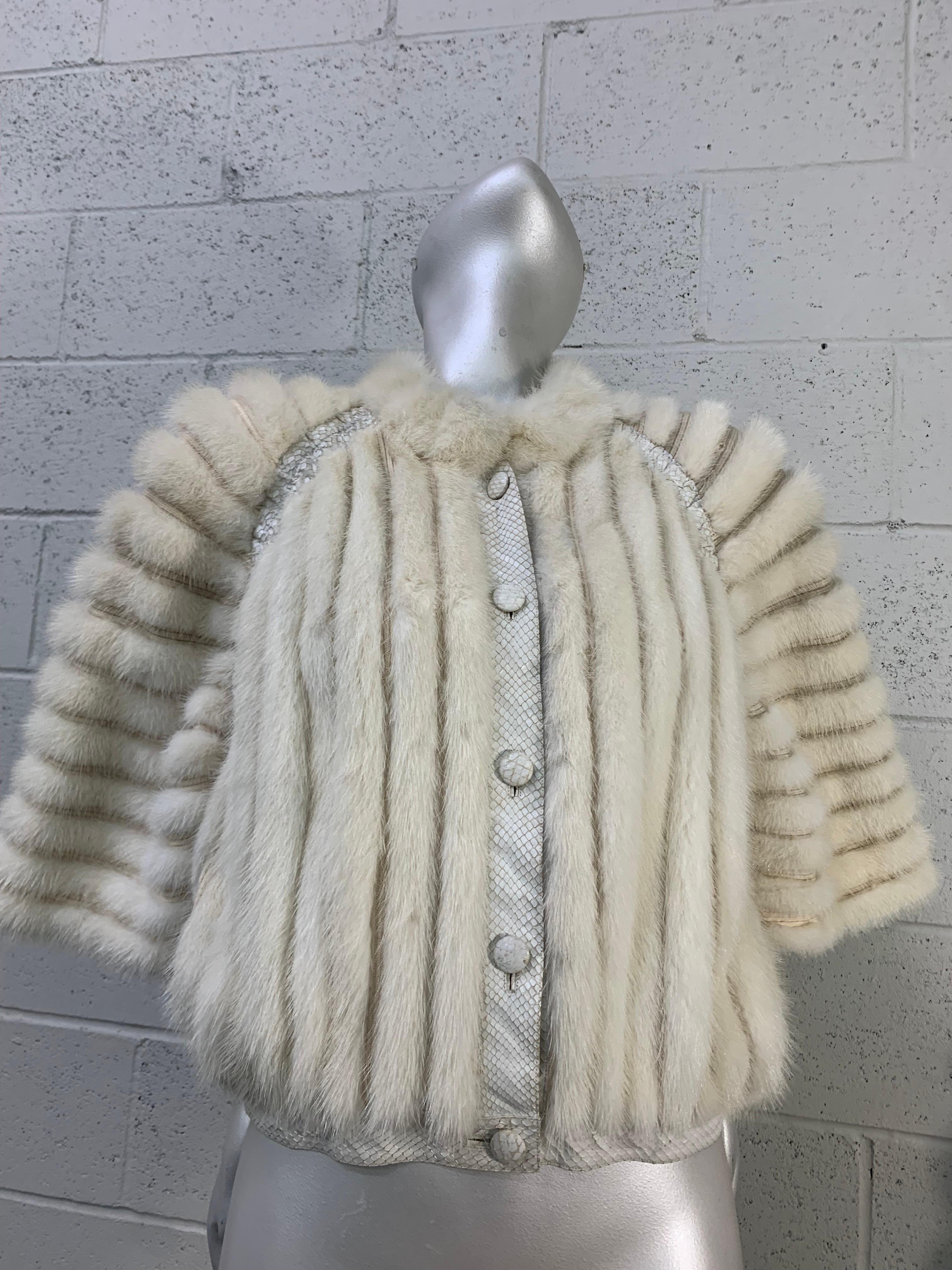 1980 Hettabretz Cropped Jacket Of White Mink Wool Knit & Snakeskin Trim  3