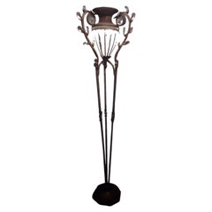 1980 Hollywood Regency 74" Patinated Iron "Crystal Urn on Pedestal" Floor Lamp