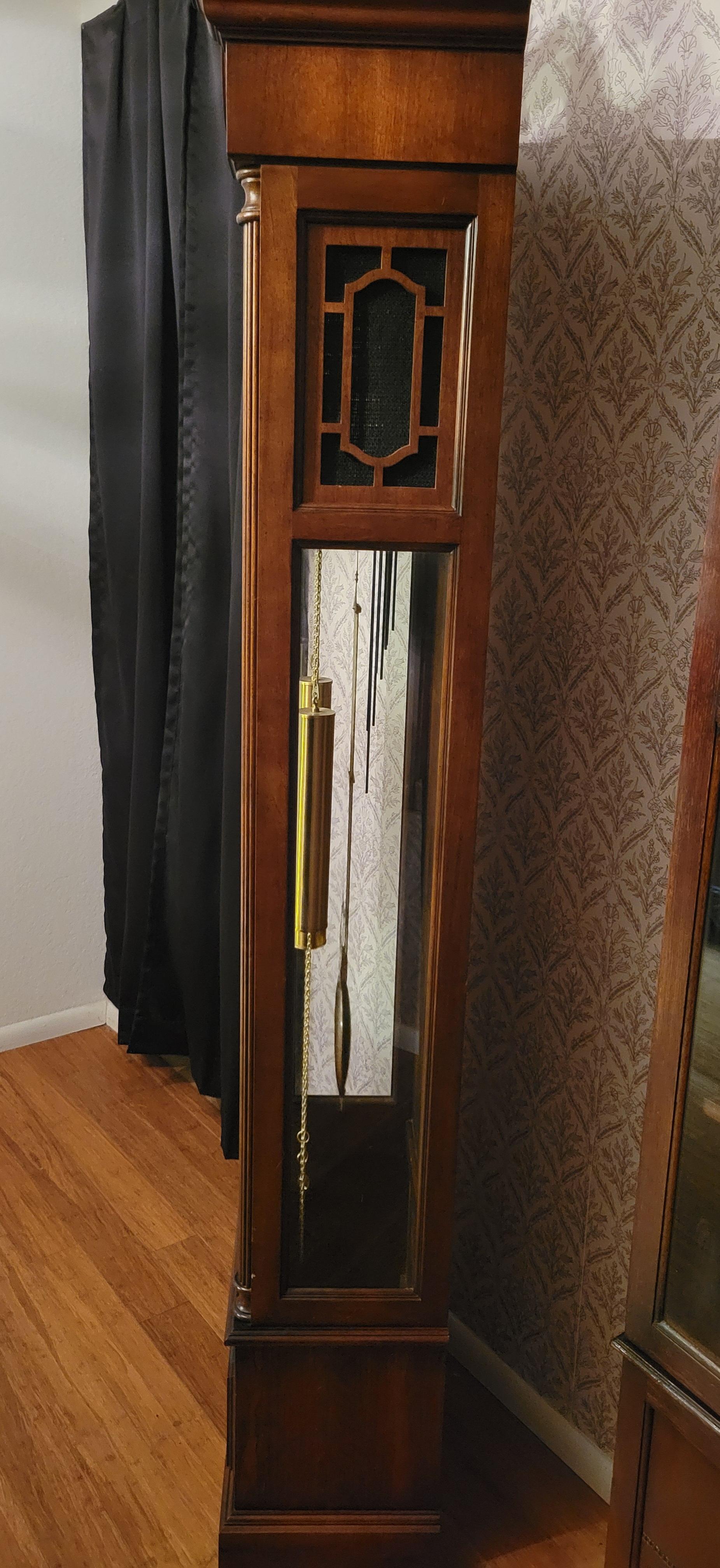 20th Century 1980, Howard Miller Grandfather Clock, Westminster Chime, Walnut Case