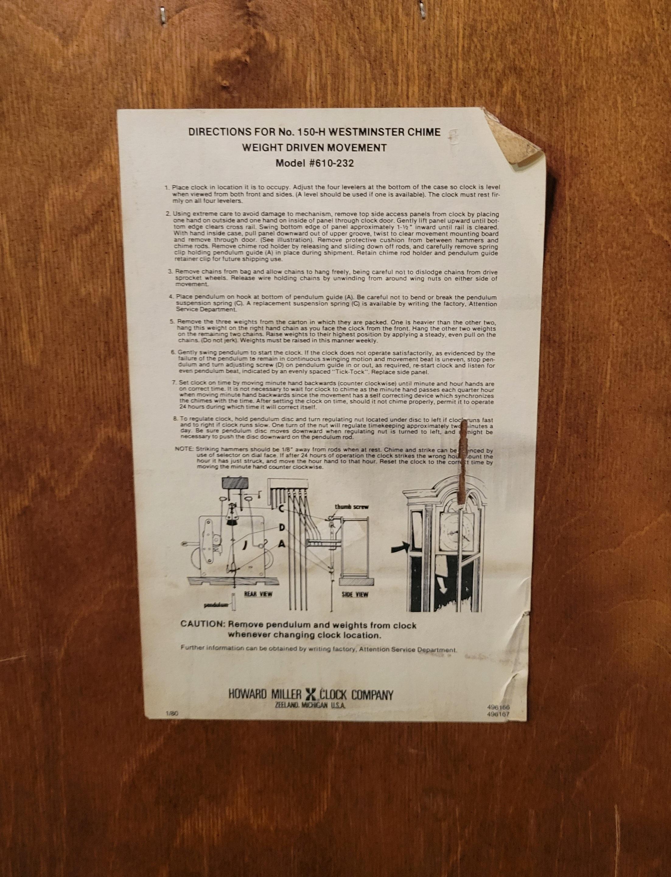 1980, Howard Miller Grandfather Clock, Westminster Chime, Walnut Case 2