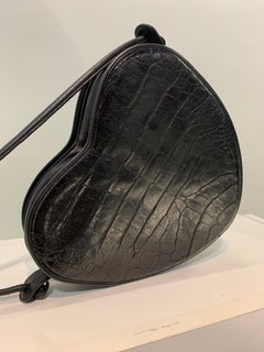 1980 I. Magnin Black Alligator Heart-Shaped Shoulder Bag w/ Leather Strap