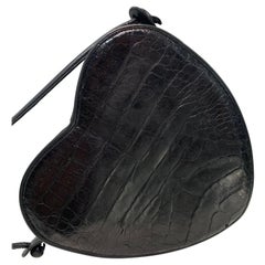 1980 I. Magnin Black Alligator Heart-Shaped Shoulder Bag w/ Leather Strap