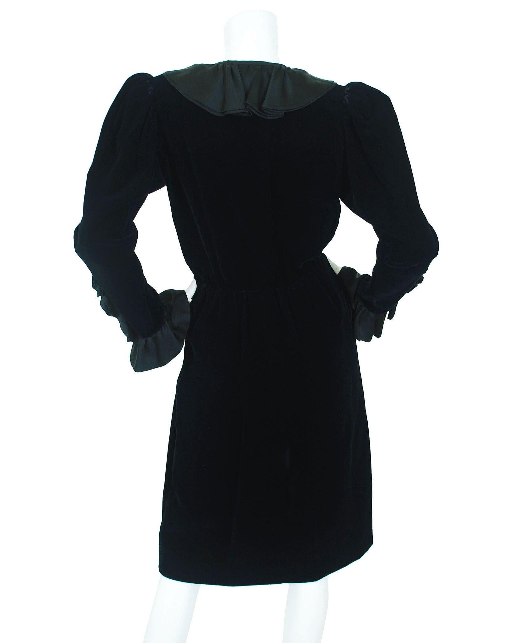 Women's 1980 Iconic Yves Saint Laurent YSL Black Velvet Dress For Sale