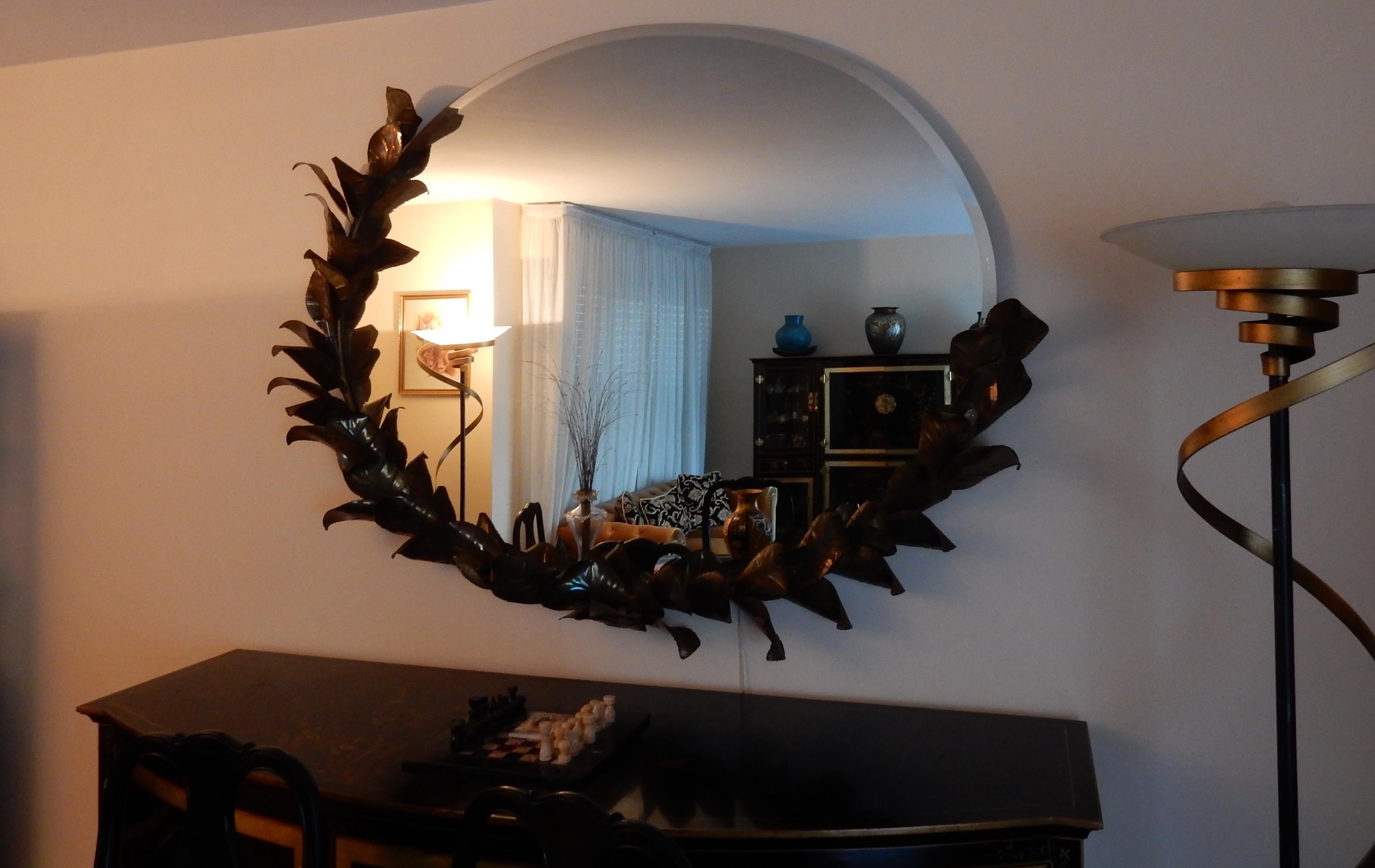 Brutalist 1980 Illuminating Mirror Style Duval Brasseur by Barbier for Jansen L 71  Inches For Sale