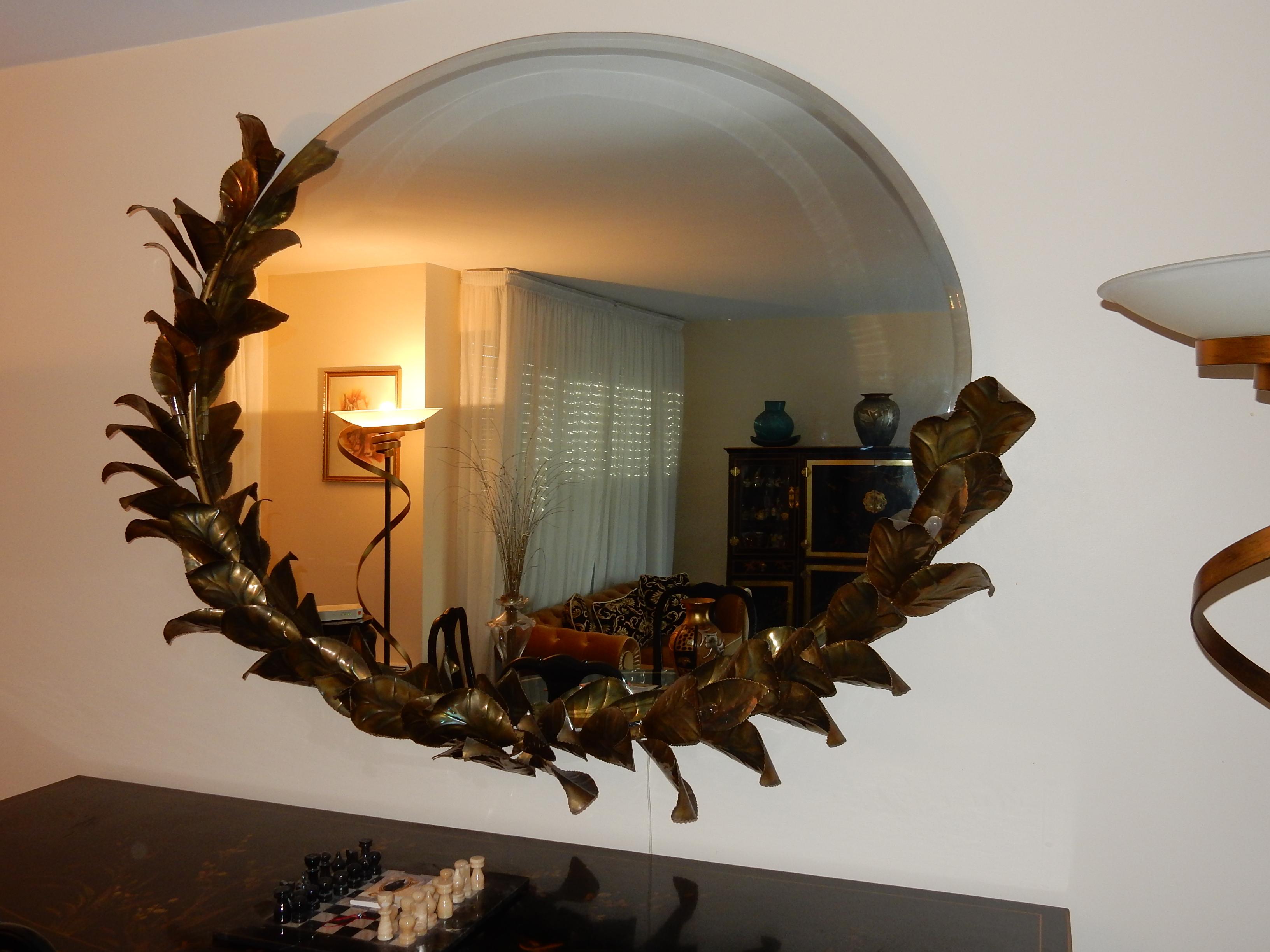Patinated 1980 Illuminating Mirror Style Duval Brasseur by Barbier for Jansen L 71  Inches For Sale