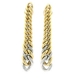 1980 Italian 18K Yellow Gold Diamond Curb Link Earrings