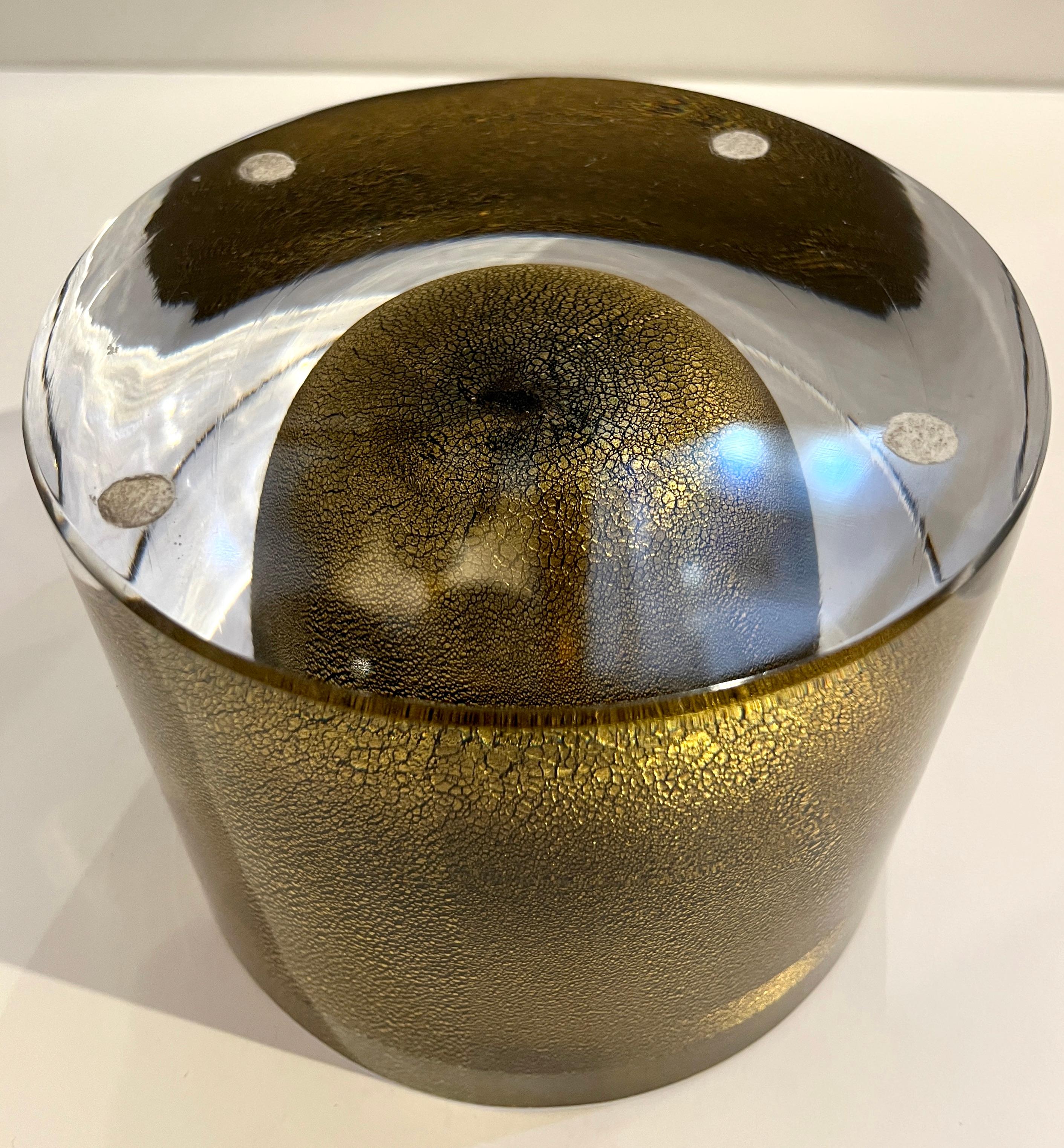 1980 Italian Crystal & Black Murano Glass Round Box Worked with 24Kt Gold Dust In Excellent Condition For Sale In New York, NY