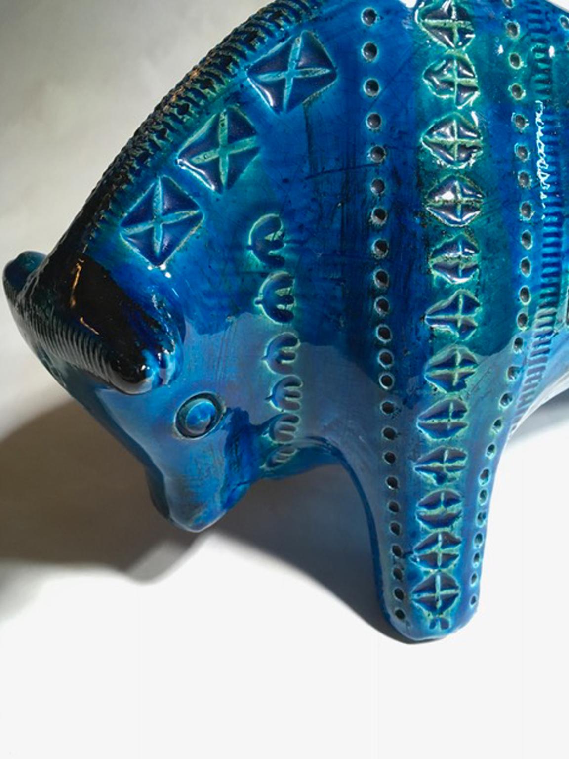 1980 Post-Modern Italian Design Bull in Turquoise Enameled Ceramic For Sale 12