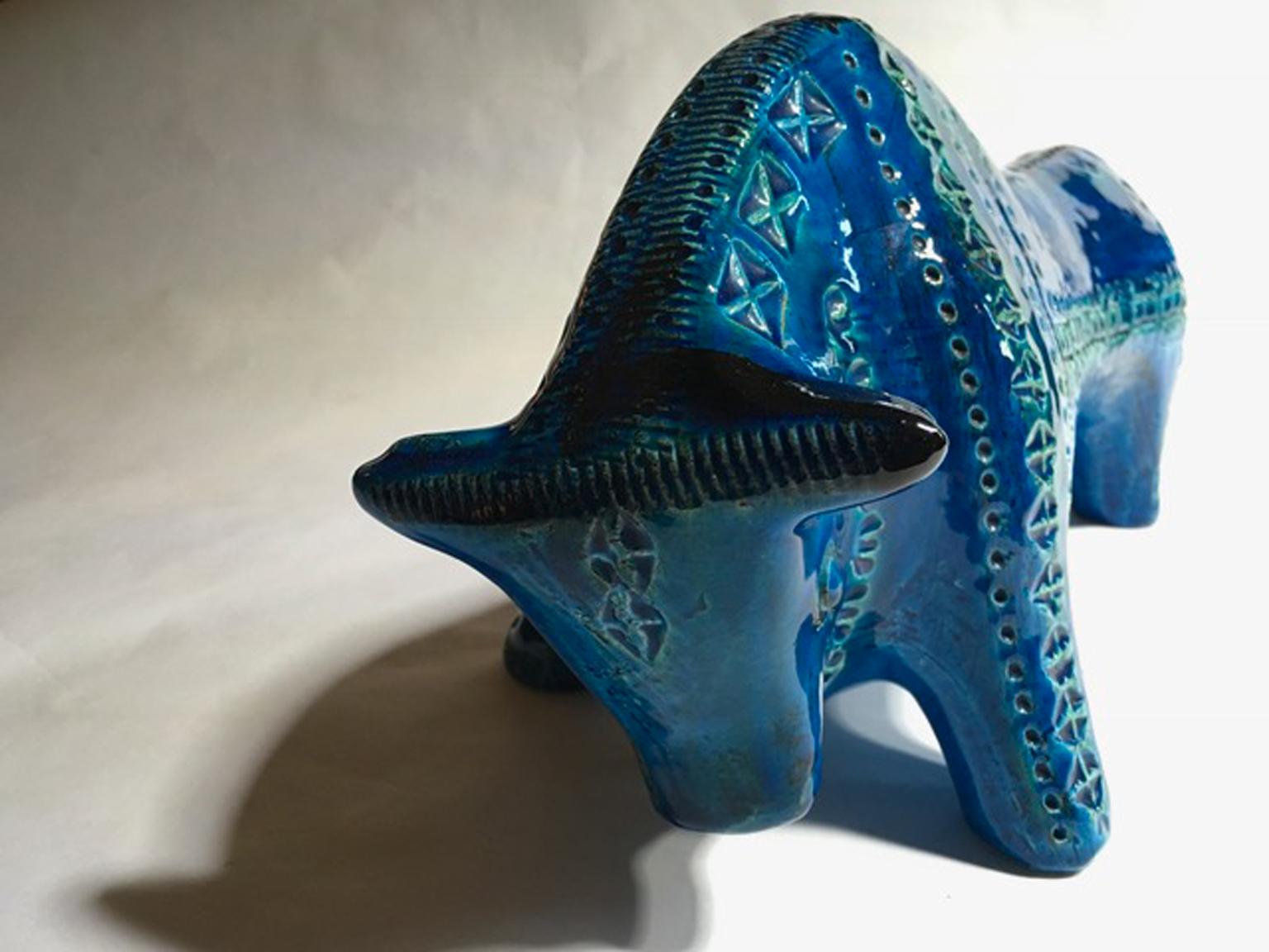 1980 Post-Modern Italian Design Bull in Turquoise Enameled Ceramic For Sale 13