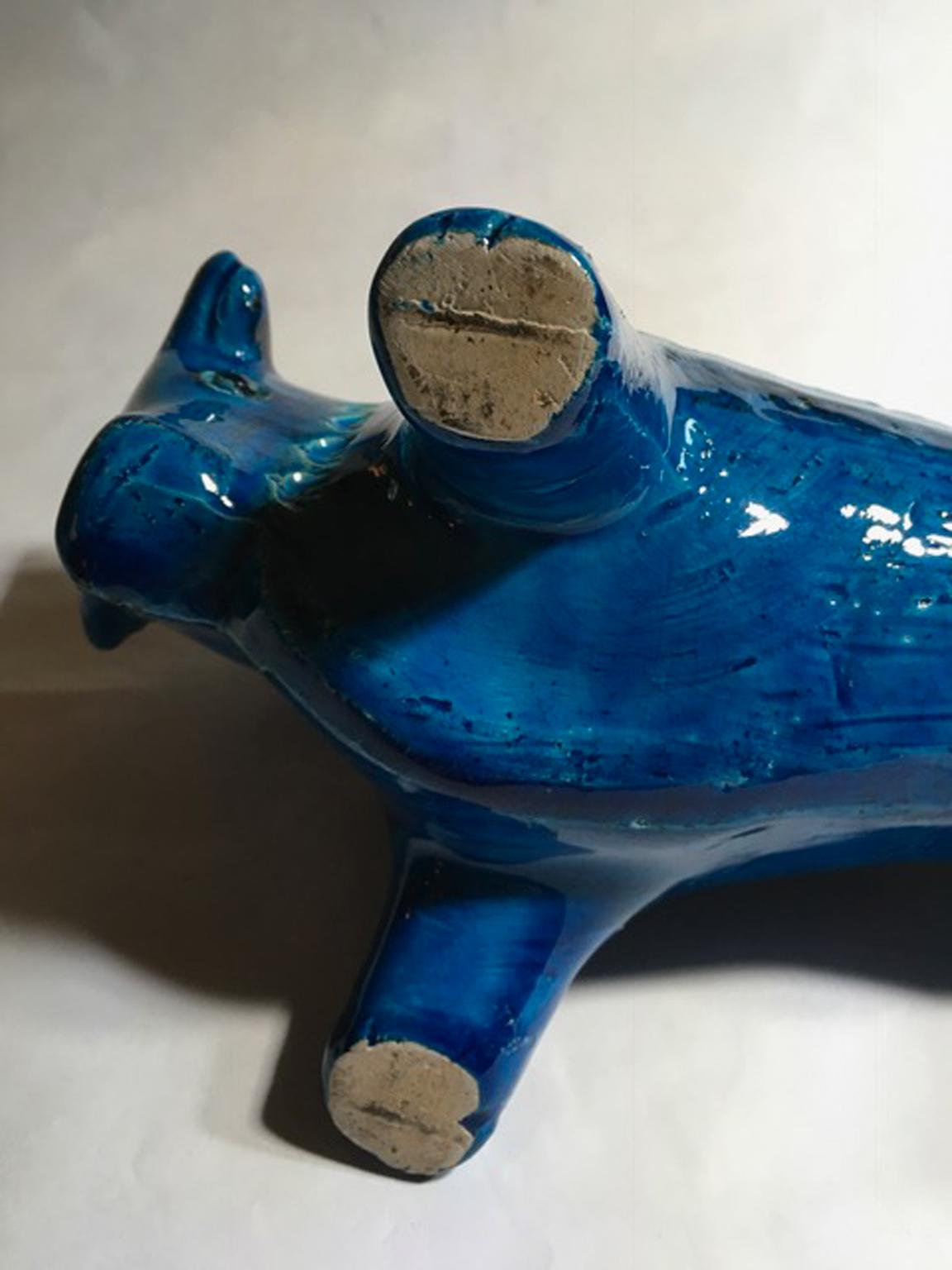 1980 Post-Modern Italian Design Bull in Turquoise Enameled Ceramic For Sale 14