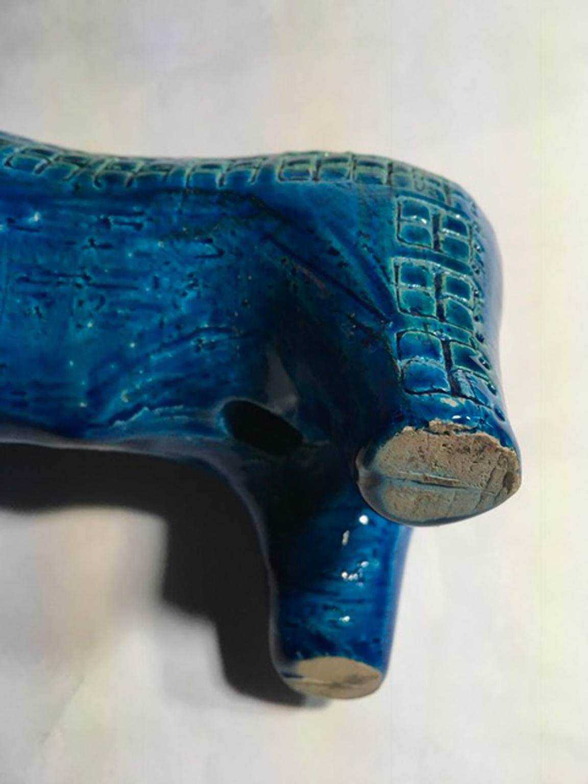 1980 Post-Modern Italian Design Bull in Turquoise Enameled Ceramic For Sale 15