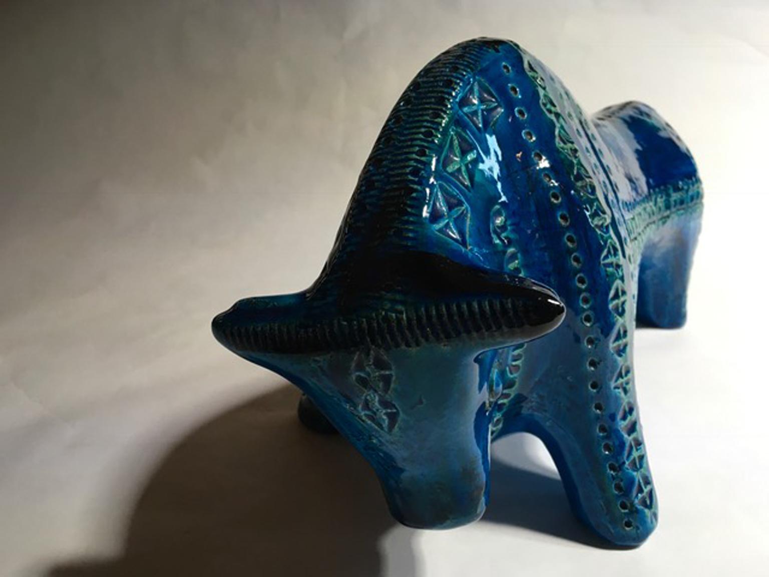 20th Century 1980 Post-Modern Italian Design Bull in Turquoise Enameled Ceramic For Sale