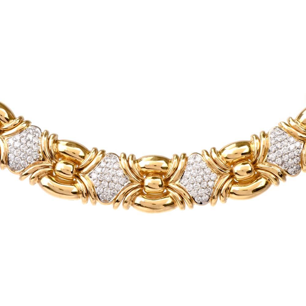 1980 Italian Diamond 18 Karat Gold Choker Necklace In Excellent Condition In Miami, FL