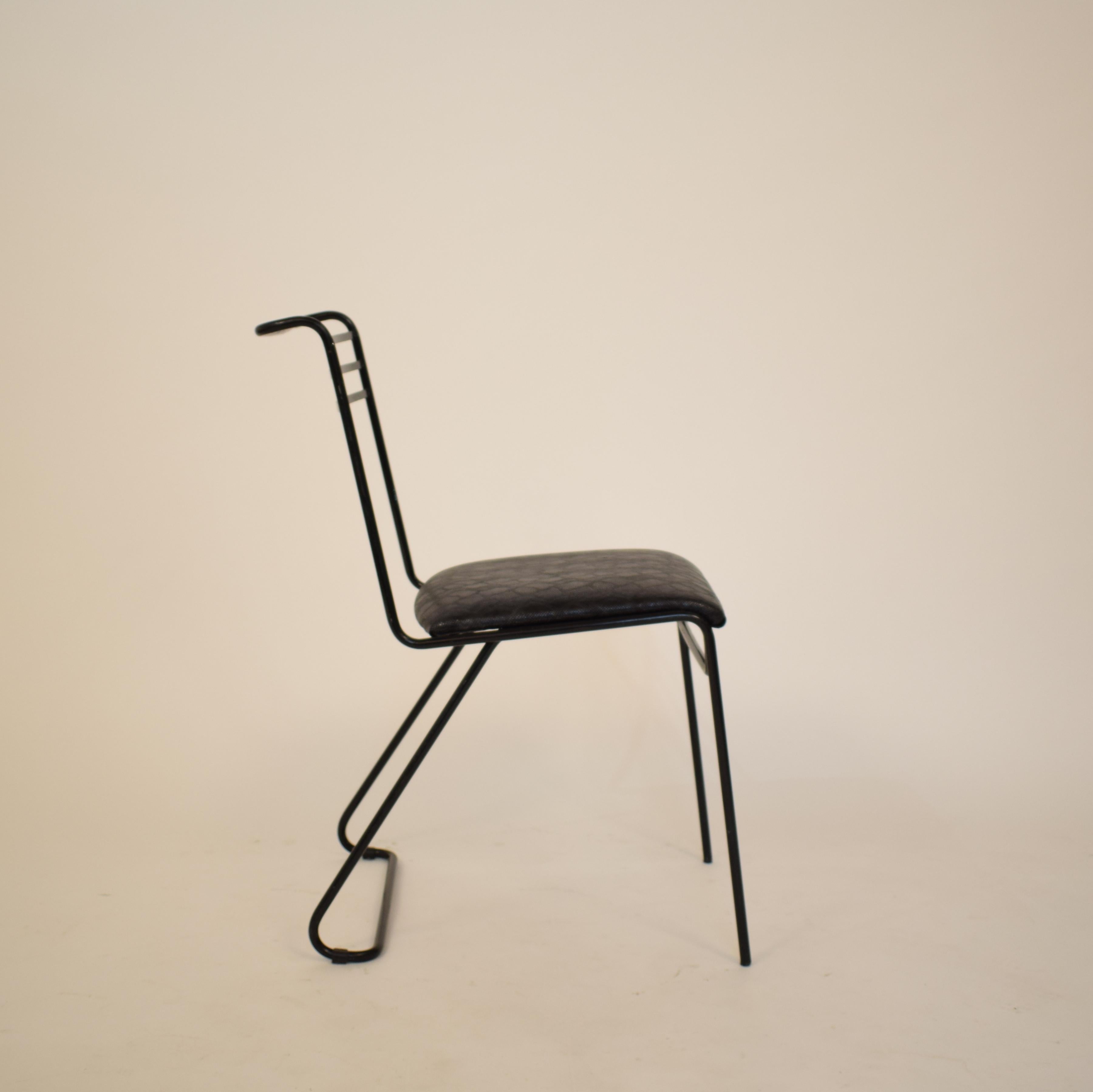 1980 Italian Midcentury / Memphis Black Lacquered Metal Chair with Leather Seat 5