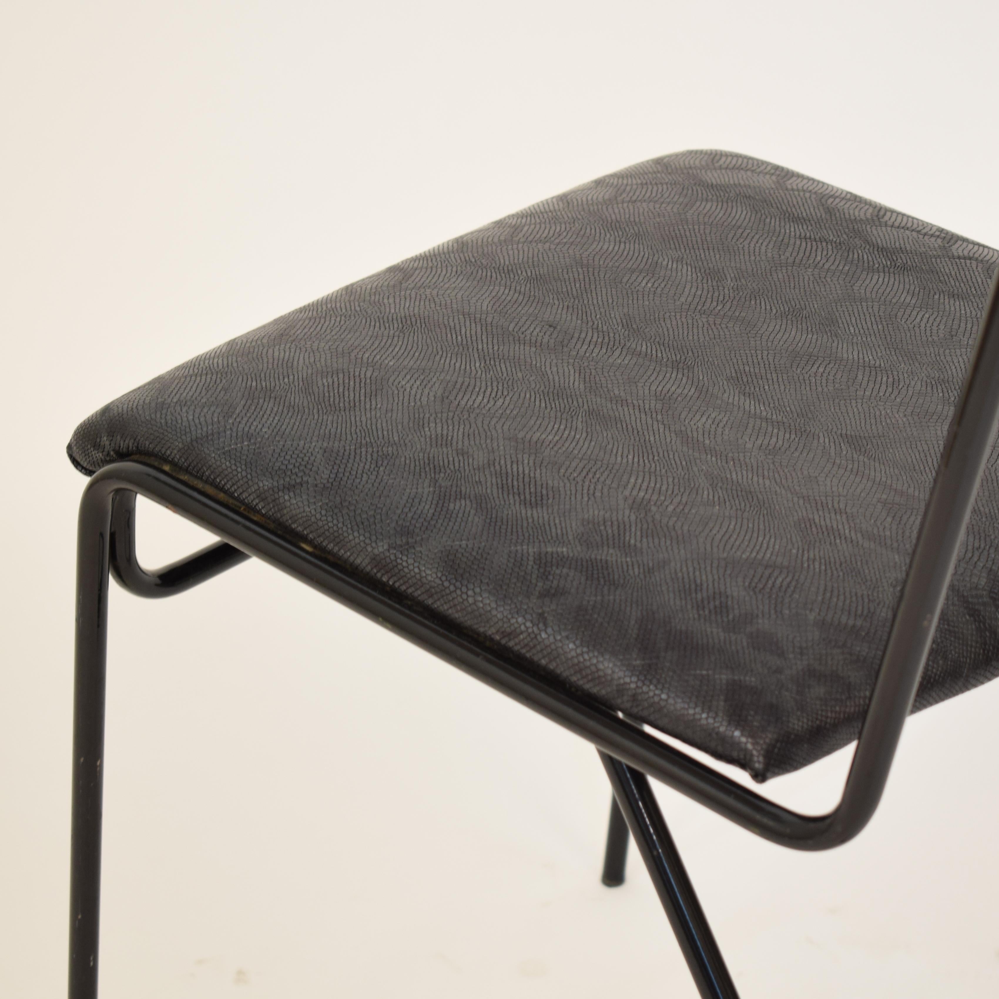 1980 Italian Midcentury / Memphis Black Lacquered Metal Chair with Leather Seat 3