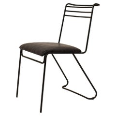 1980 Italian Midcentury / Memphis Black Lacquered Metal Chair with Leather Seat