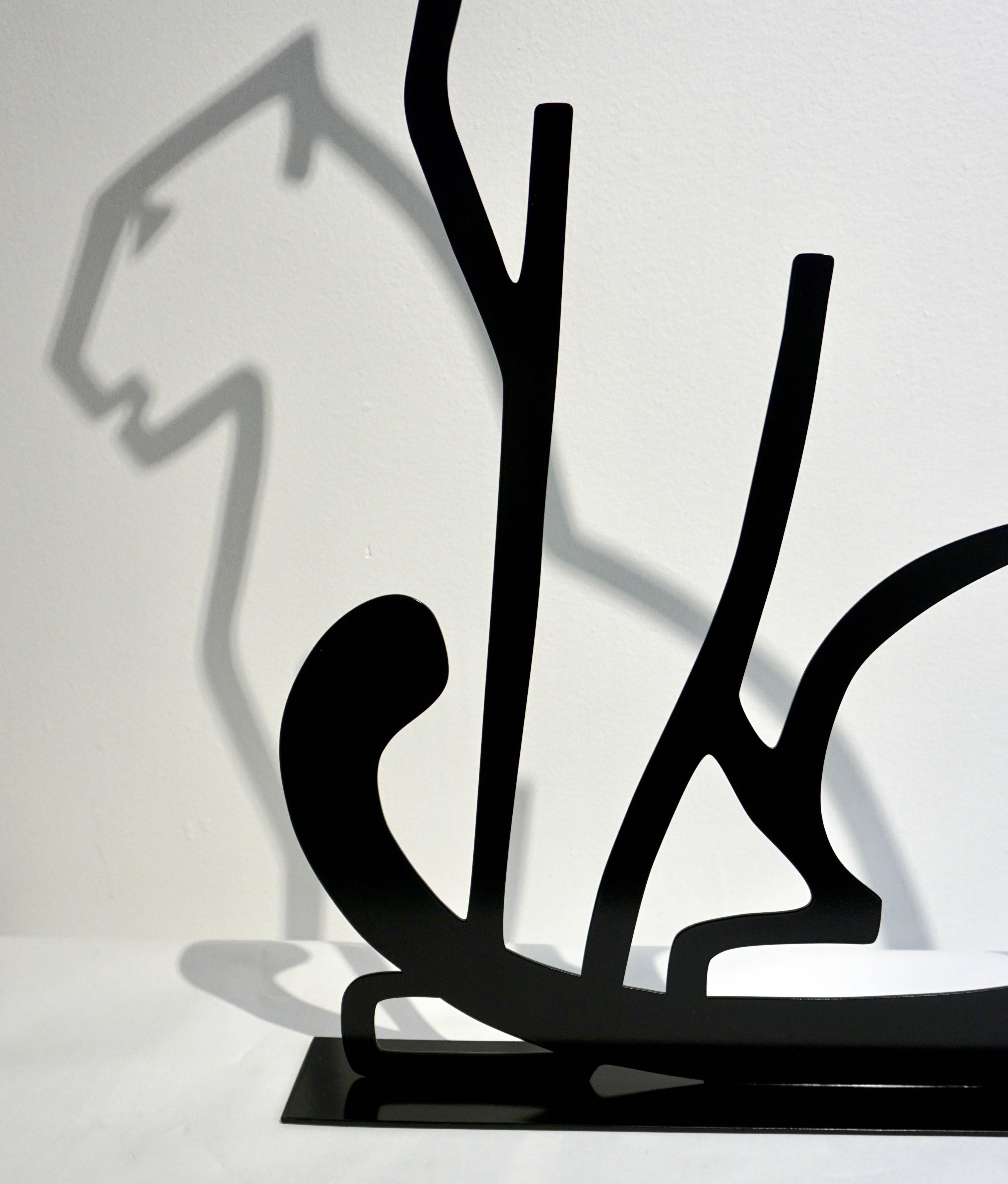 Organic Modern 1980 Italian Minimalist Design Black Lacquered Iron Panther Silhouette Sculpture For Sale
