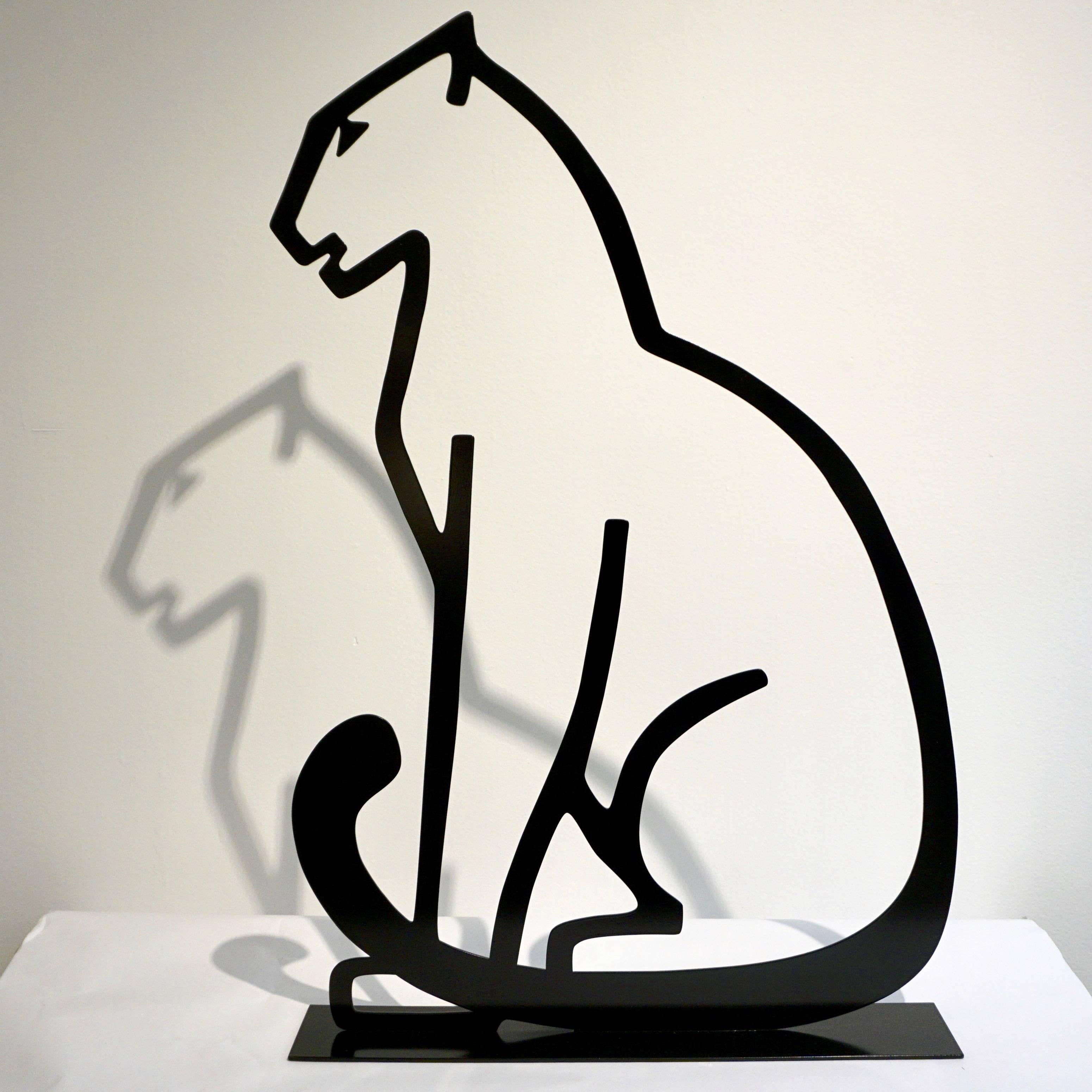 Late 20th Century 1980 Italian Minimalist Design Black Lacquered Iron Panther Silhouette Sculpture For Sale