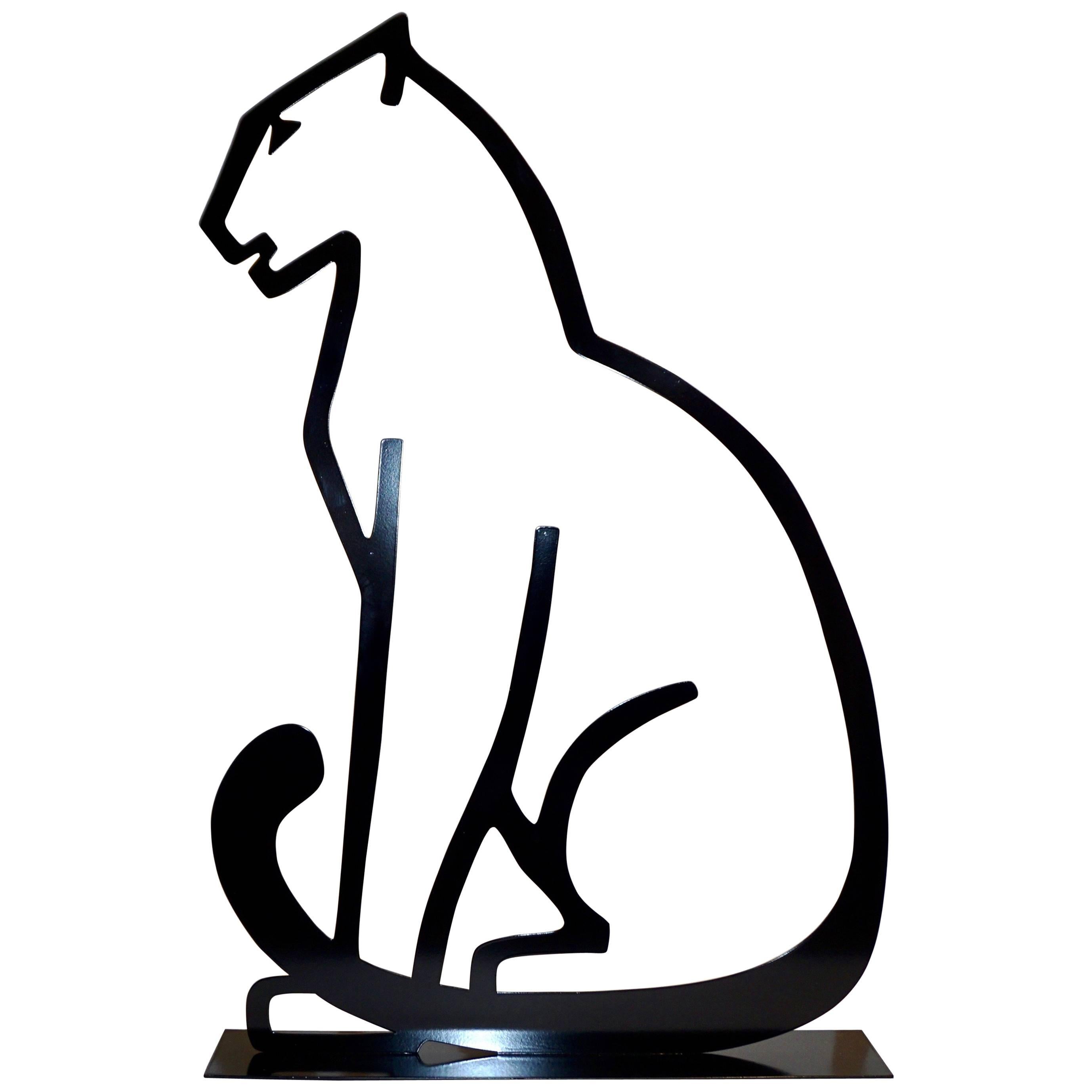 1980 Italian Minimalist Design Black Lacquered Iron Panther Silhouette Sculpture For Sale