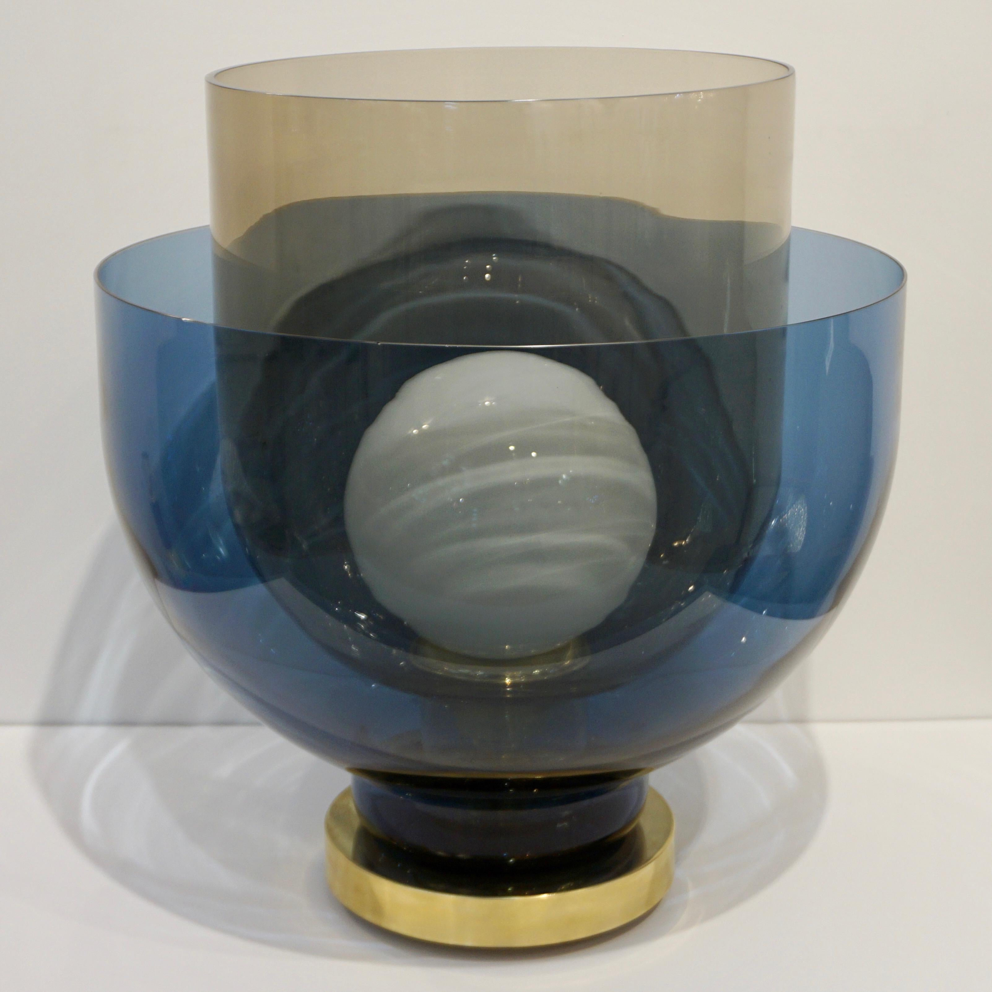 1980s Italian Monumental Blue Smoked Murano Glass Modern Round Lamp/Floor Lamp 2