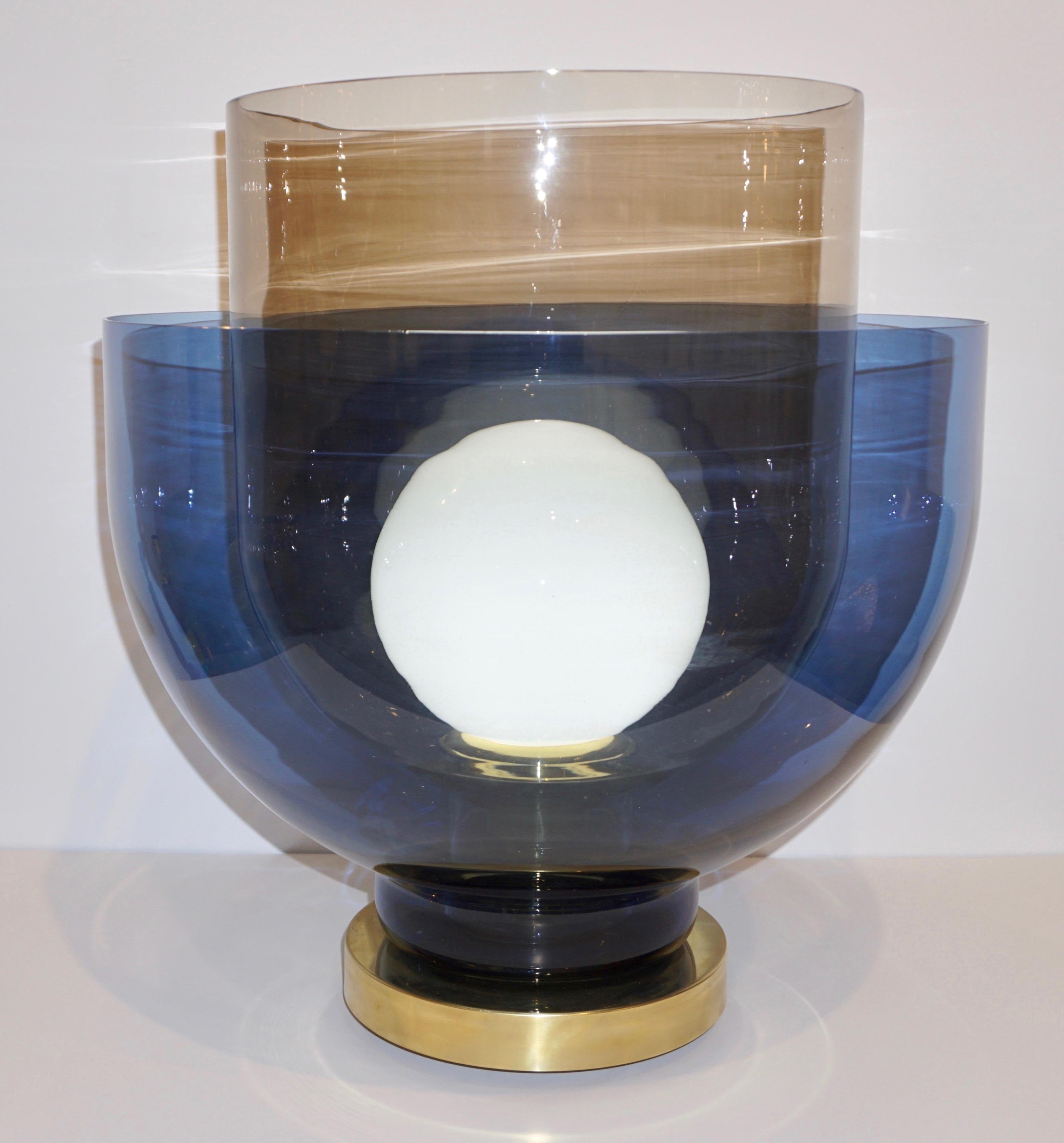 1980s Italian Monumental Blue Smoked Murano Glass Modern Round Lamp/Floor Lamp 5