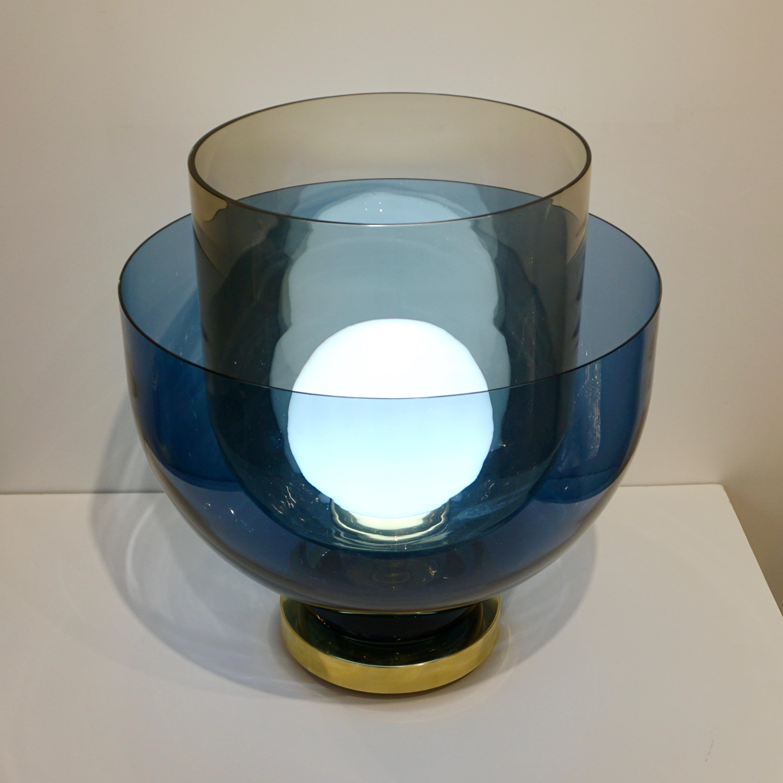 1980s Italian Monumental Blue Smoked Murano Glass Modern Round Lamp/Floor Lamp 8