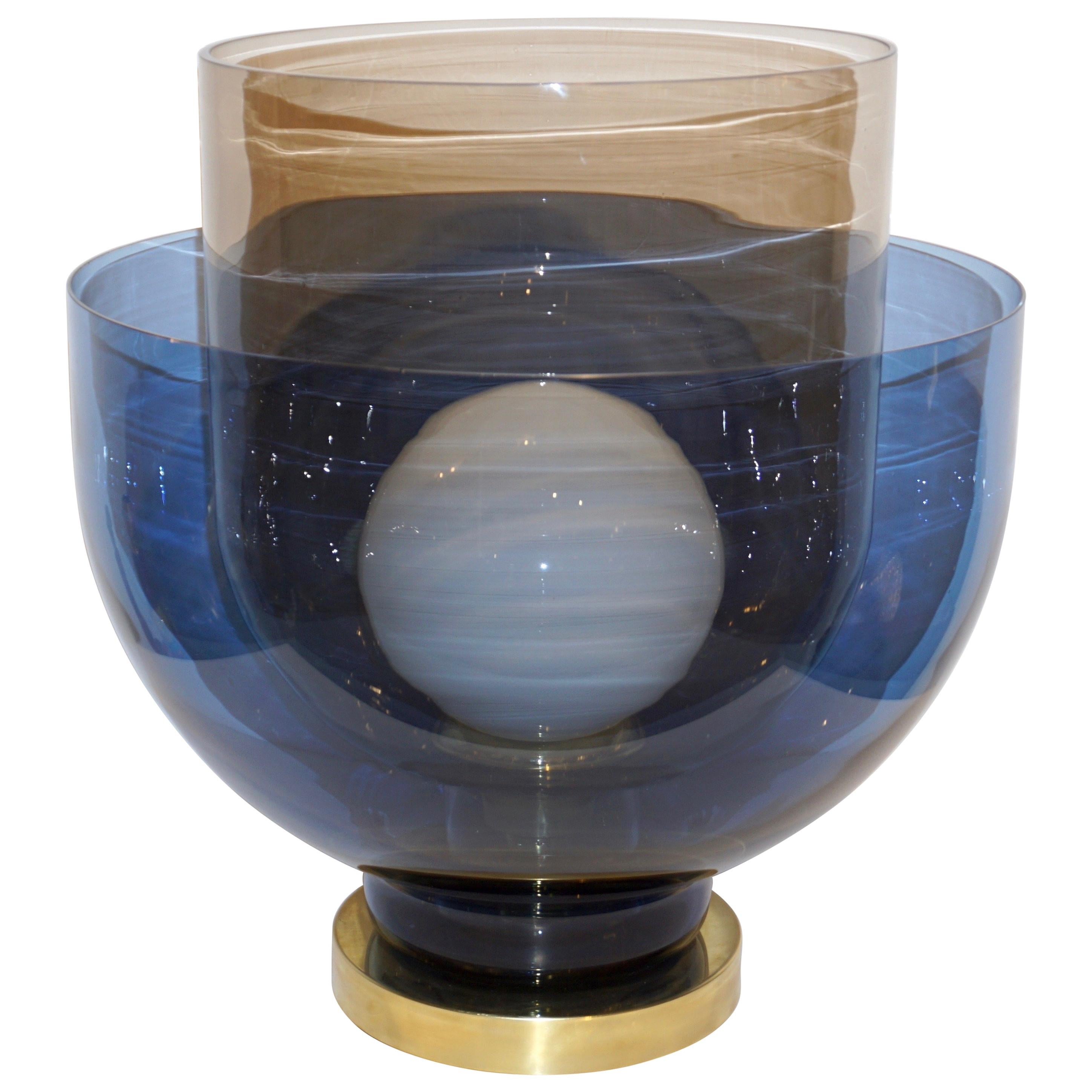 1980s Italian Monumental Blue Smoked Murano Glass Modern Round Lamp/Floor Lamp 6