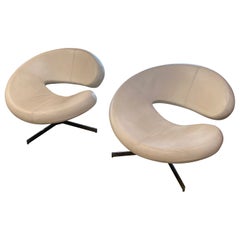 1980 Italian "Planet" Swivel Armchair in Ivory Leather