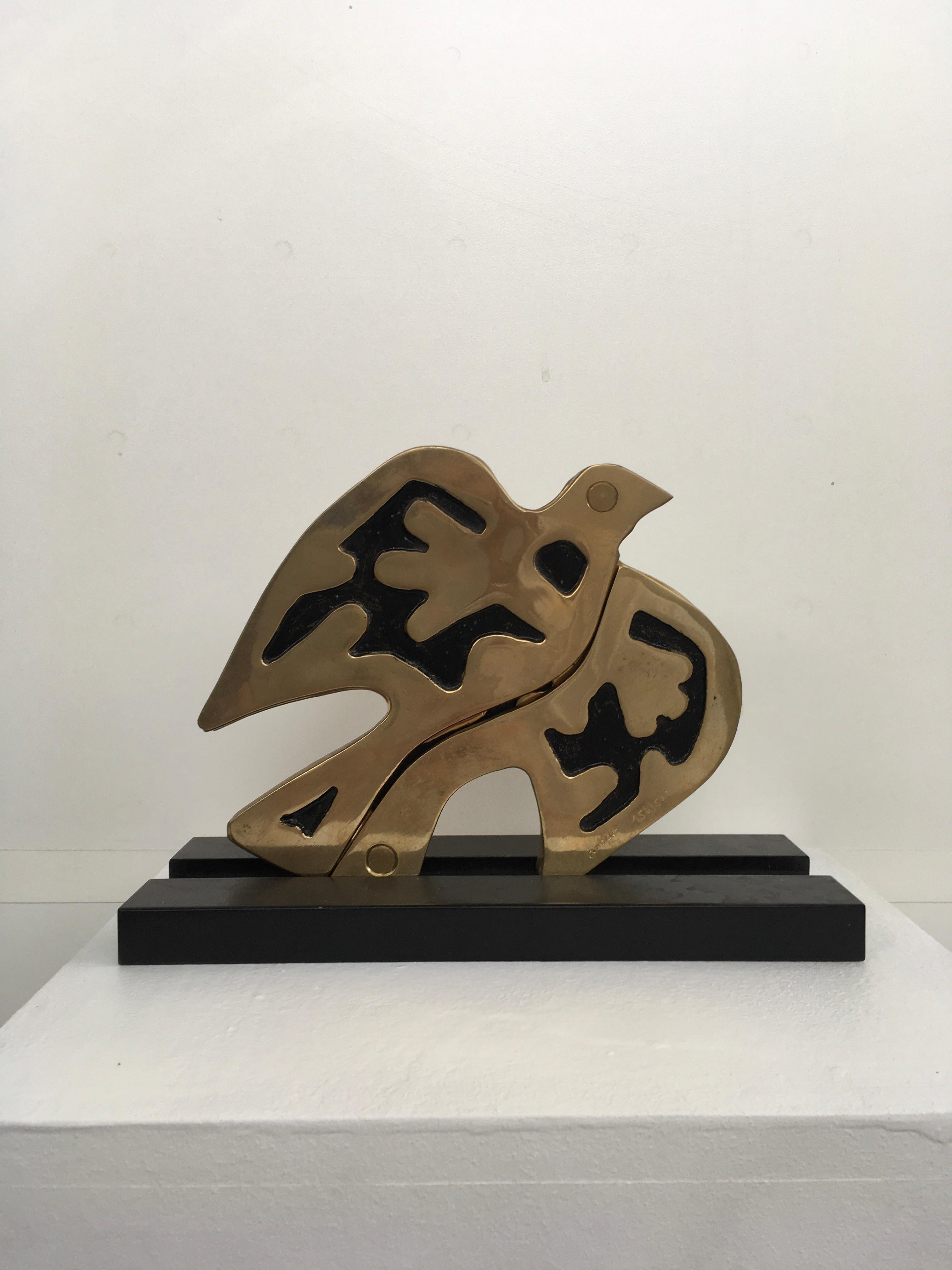 Abstrakte Bronzeskulptur Bruno Chersicla, Italien, 1980  Türkentaube im Angebot 7