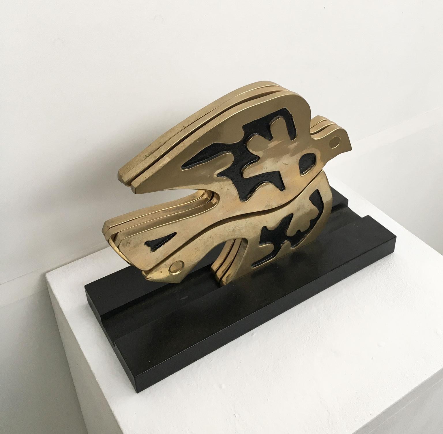 Abstrakte Bronzeskulptur Bruno Chersicla, Italien, 1980  Türkentaube im Angebot 3