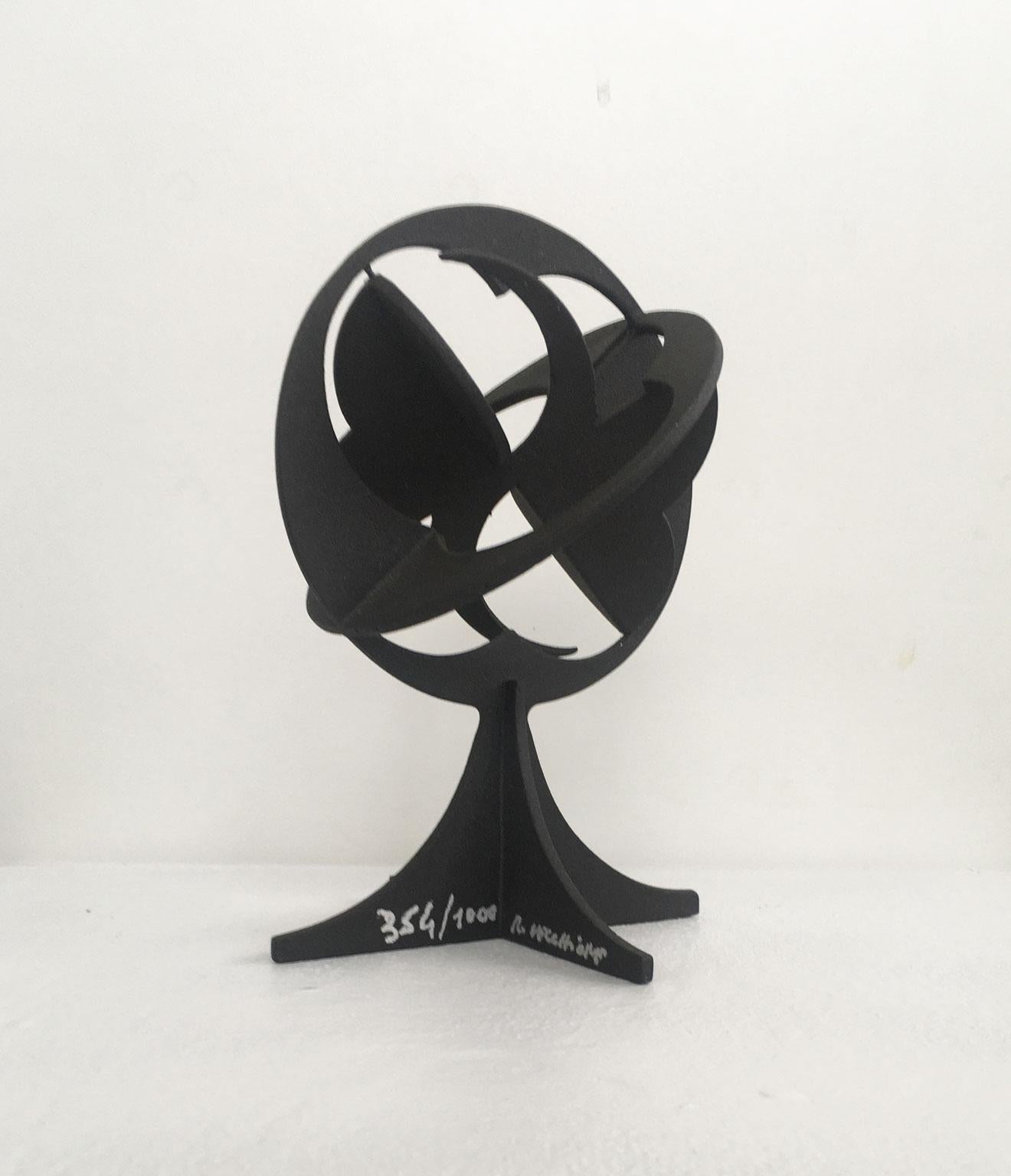 Post-Modern 1980 Italy Black Laquered Pewter Abstract Sculpture Roberto Vecchione Il Mondo For Sale
