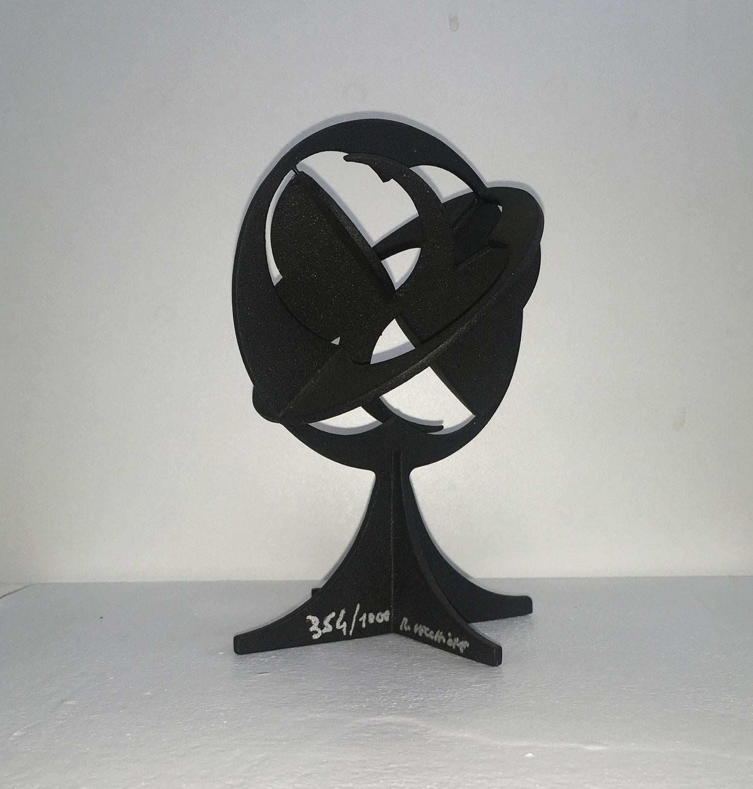 Post-Modern 1980 Italy Black Laquered Pewter Abstract Sculpture Roberto Vecchione Il Mondo For Sale