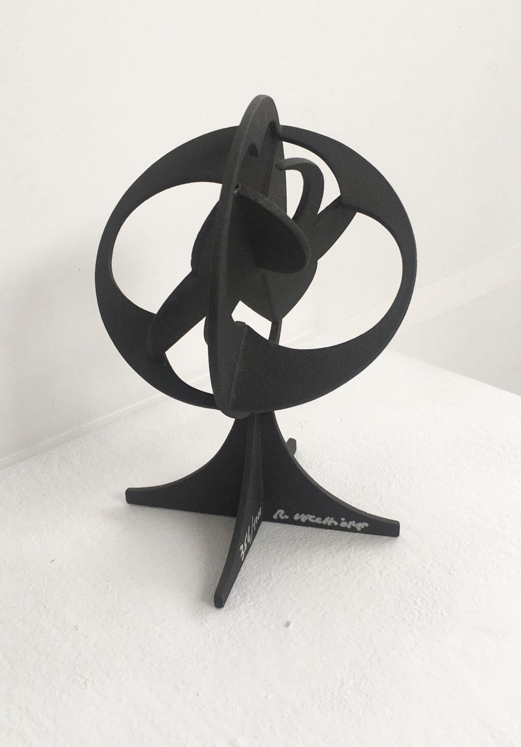 1980 Italy Black Laquered Pewter Abstract Sculpture Roberto Vecchione Il Mondo In Good Condition For Sale In Brescia, IT
