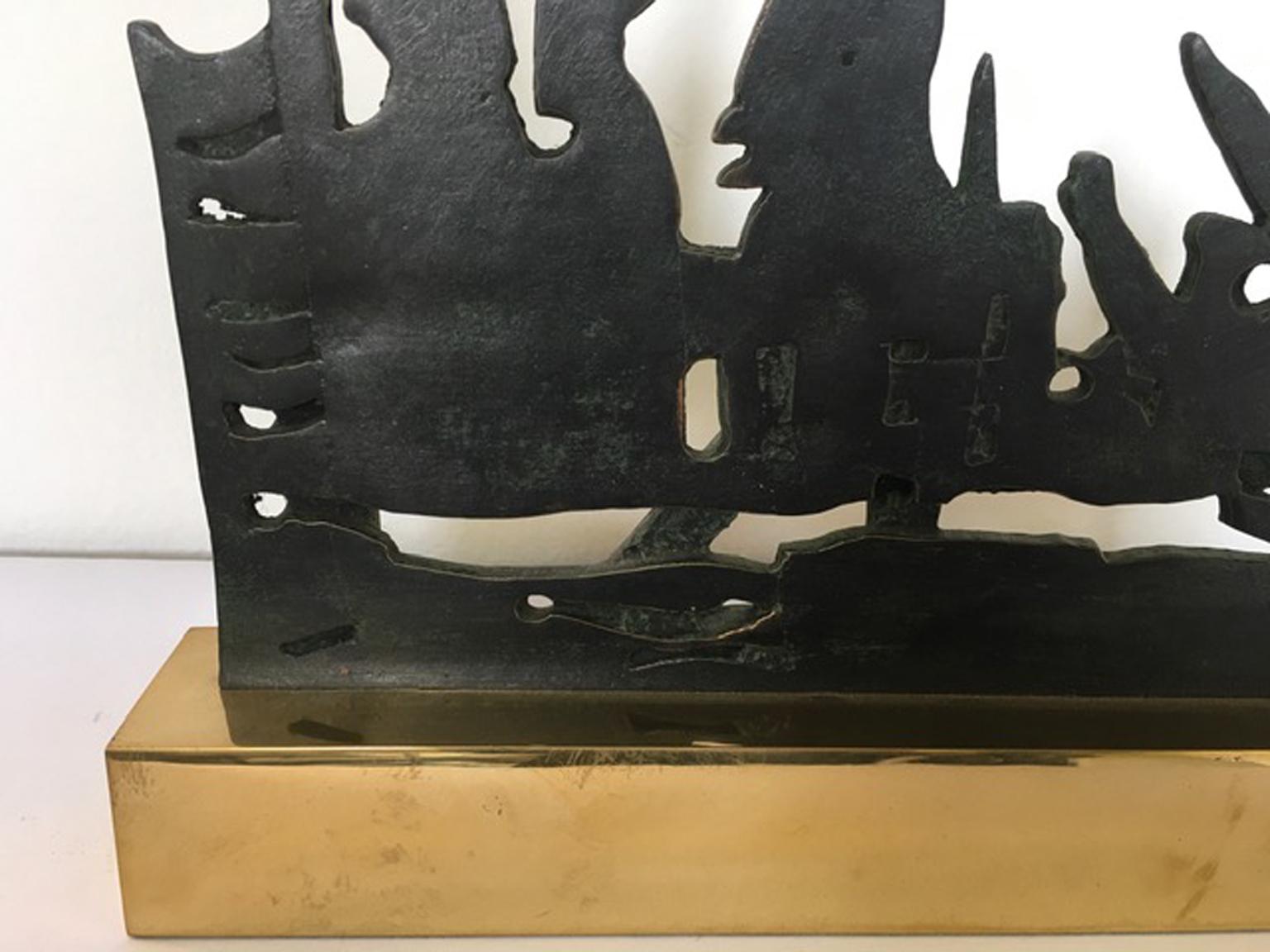 1980 Italy Bronze and Brass Abstract Sculpture by Nevio De Luca For Sale 2