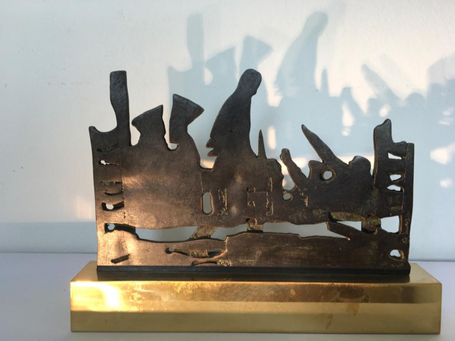 1980 Italy Bronze and Brass Abstract Sculpture by Nevio De Luca For Sale 5