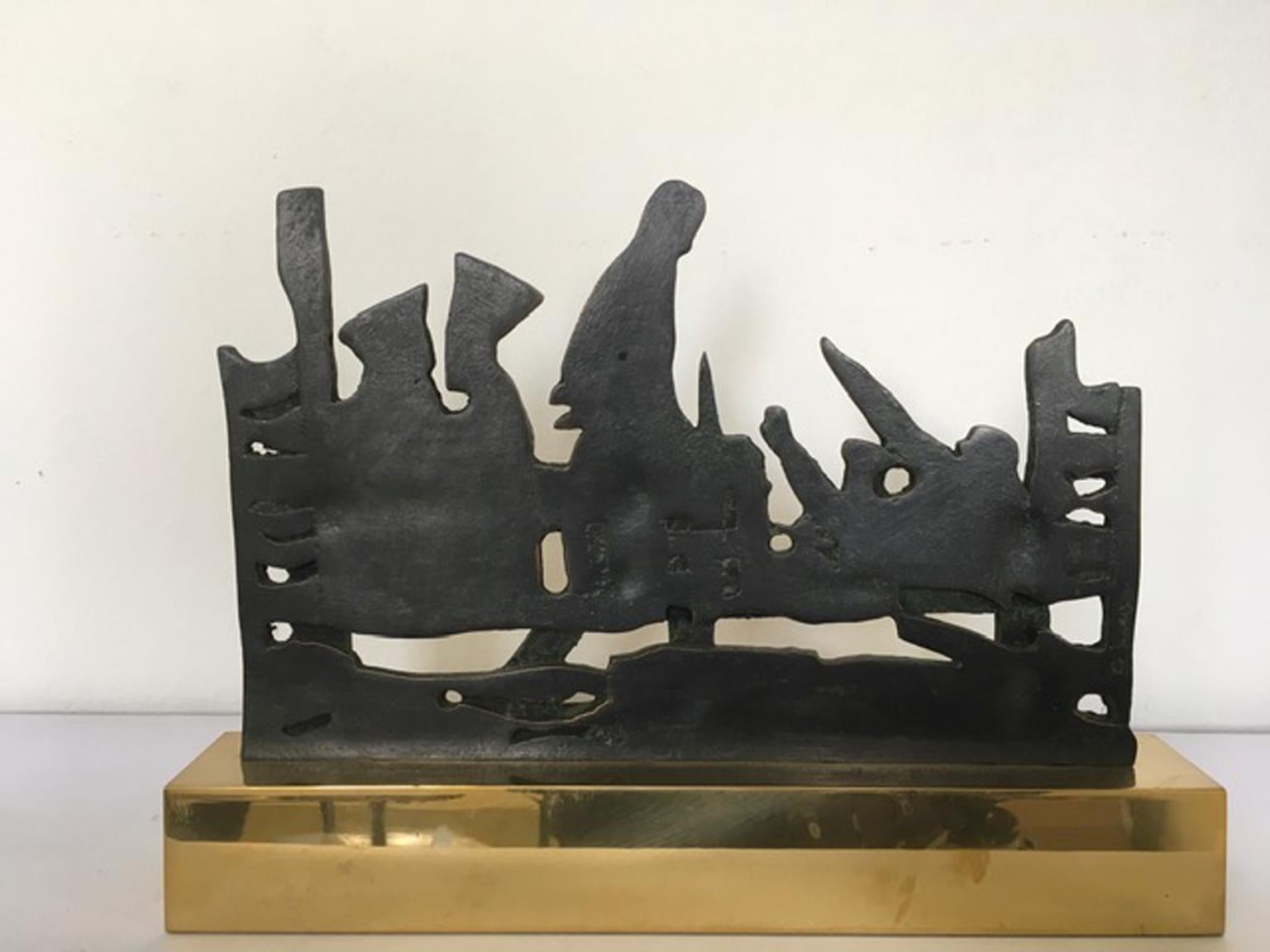 1980 Italy Bronze and Brass Abstract Sculpture by Nevio De Luca For Sale 6