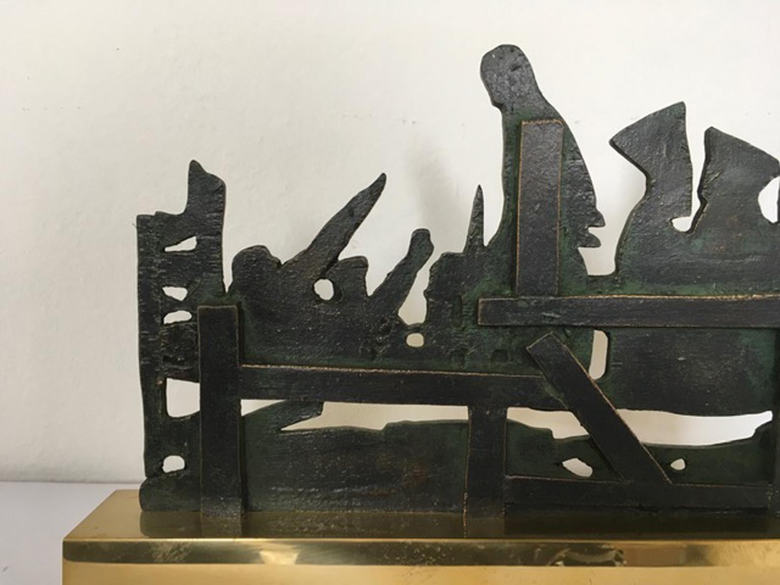 Sculpture abstraite en bronze et laiton de Nevio De Luca, Italie, 1980 Bon état - En vente à Brescia, IT