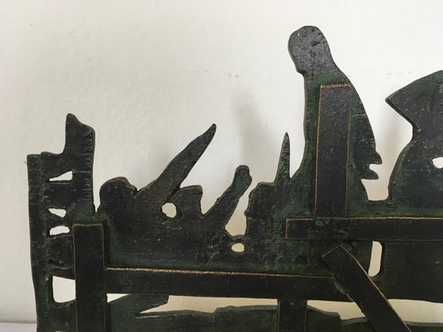 1980 Italy Bronze and Brass Abstract Sculpture by Nevio De Luca In Good Condition For Sale In Brescia, IT