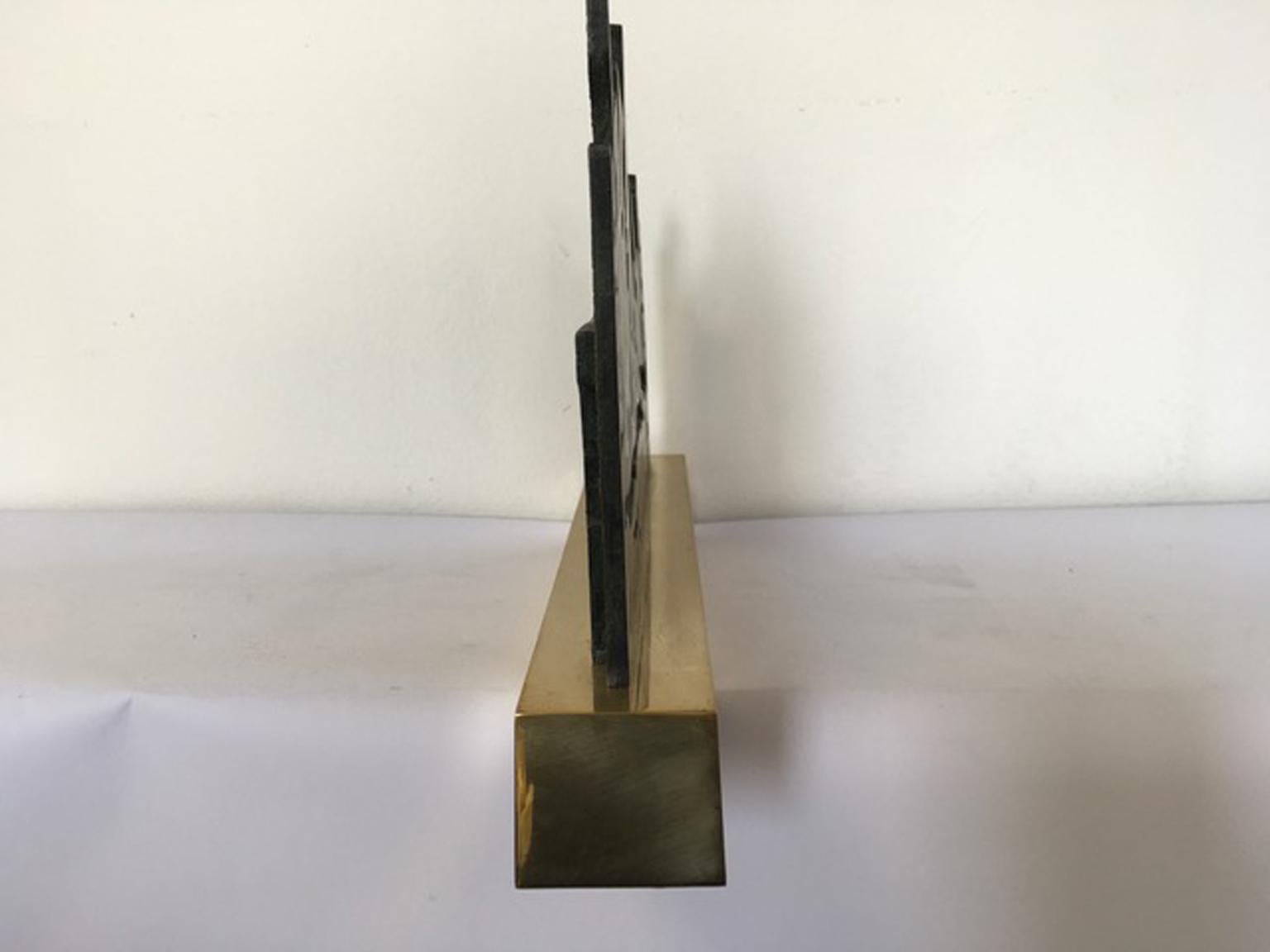 20th Century 1980 Italy Bronze and Brass Abstract Sculpture by Nevio De Luca For Sale